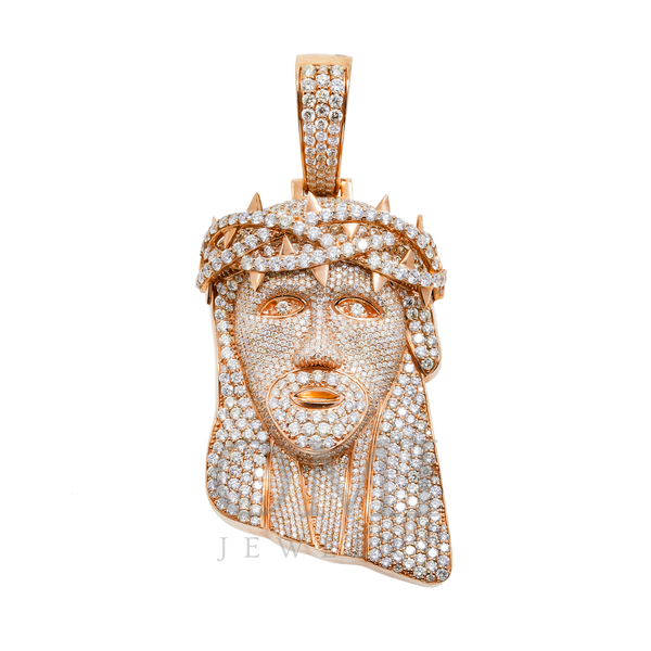 10K GOLD ROUND DIAMOND JESUS HEAD PENDANT 16.50 CT