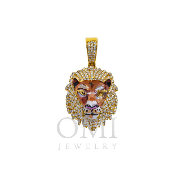 14K GOLD DIAMOND COLORED LION HEAD PENDANT 1.75 CT