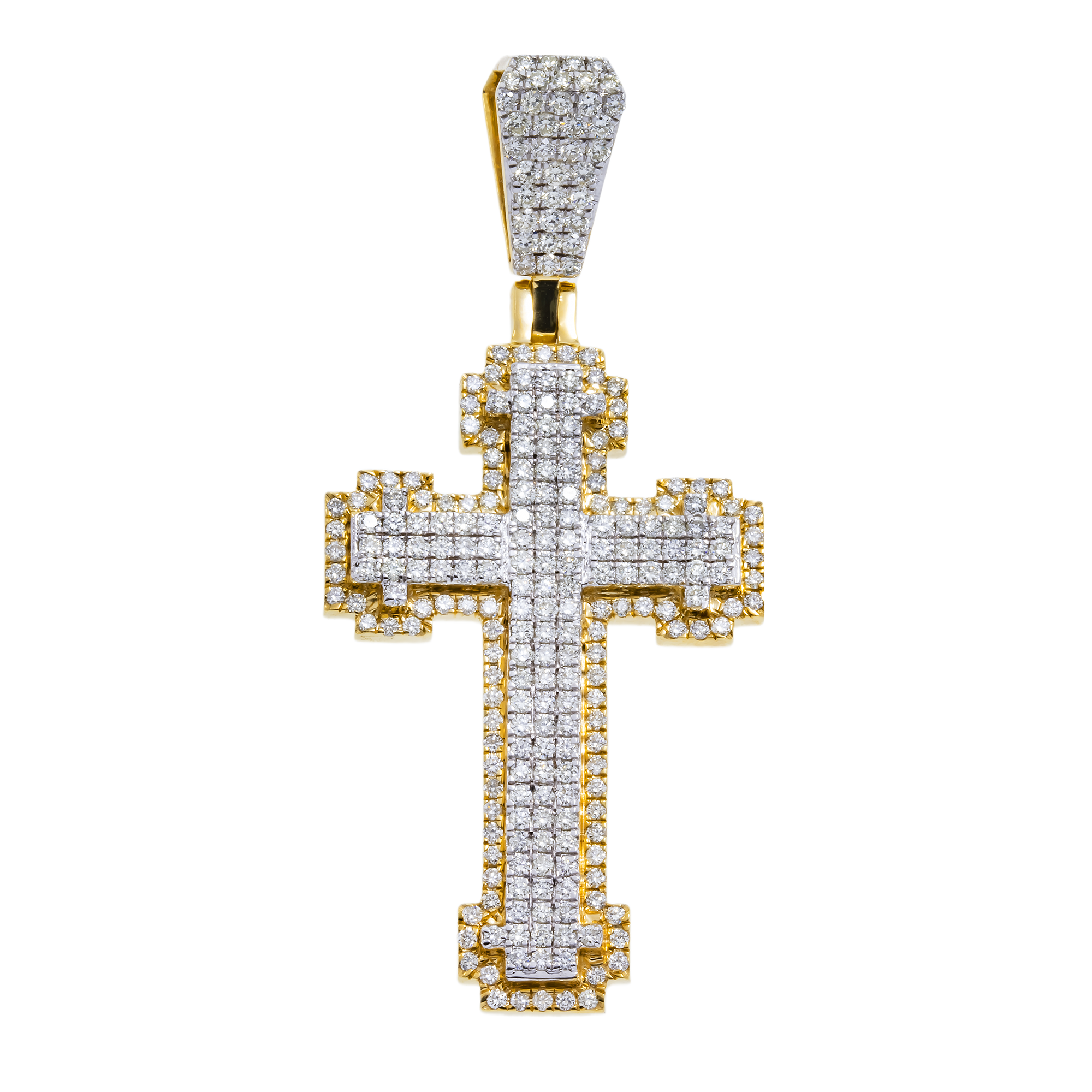 14K GOLD ROUND DIAMOND CROSS PENDANT 3.35 CT