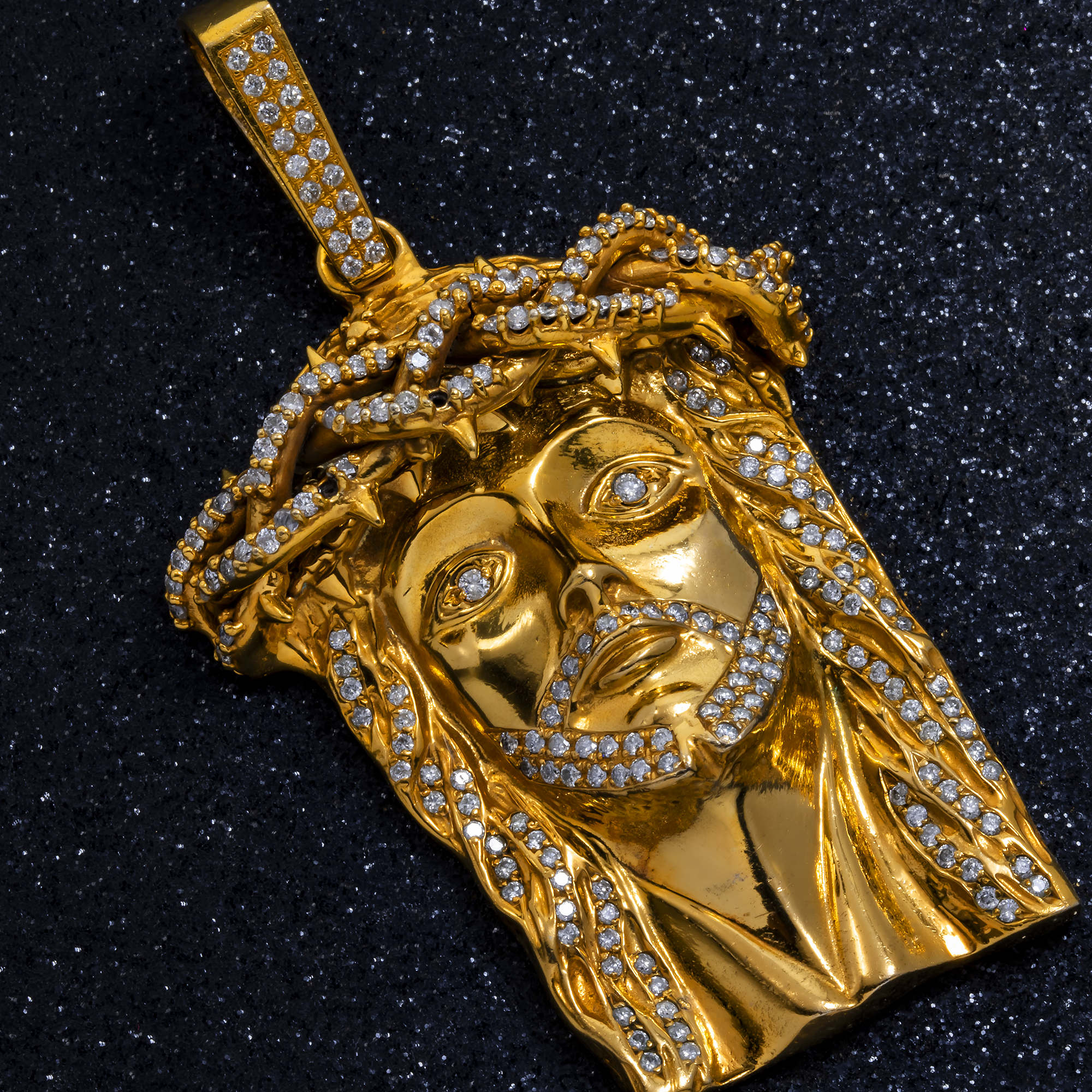 10K GOLD ROUND DIAMOND JESUS HEAD PENDANT 3.50 CT