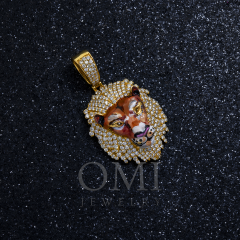 14K GOLD DIAMOND COLORED LION HEAD PENDANT 1.75 CT