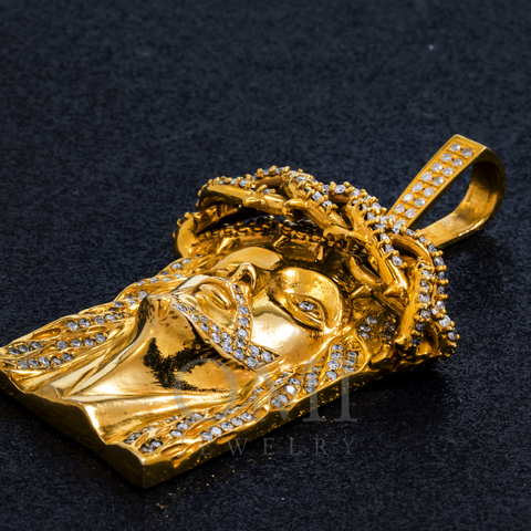 10K GOLD ROUND DIAMOND JESUS HEAD PENDANT 3.50 CT