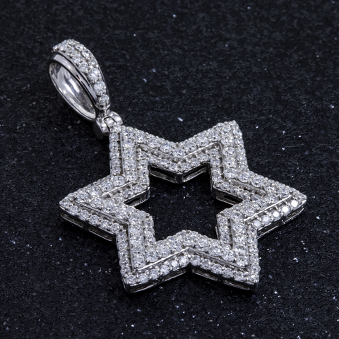 14K GOLD DIAMOND STAR OF DAVID PENDANT 1.85 CT