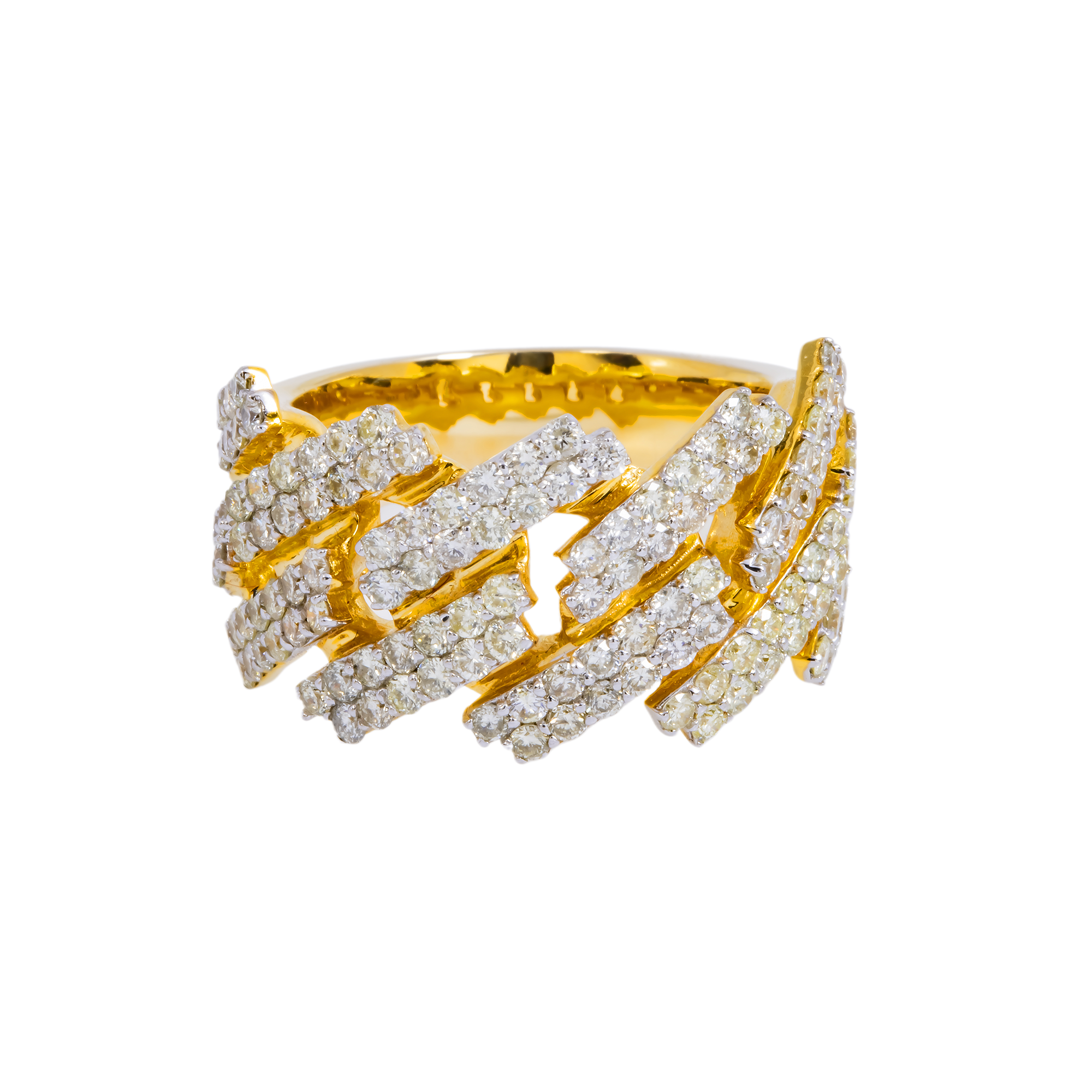 14K GOLD ROUND DIAMOND CUBAN LINK RING 2.75 CT