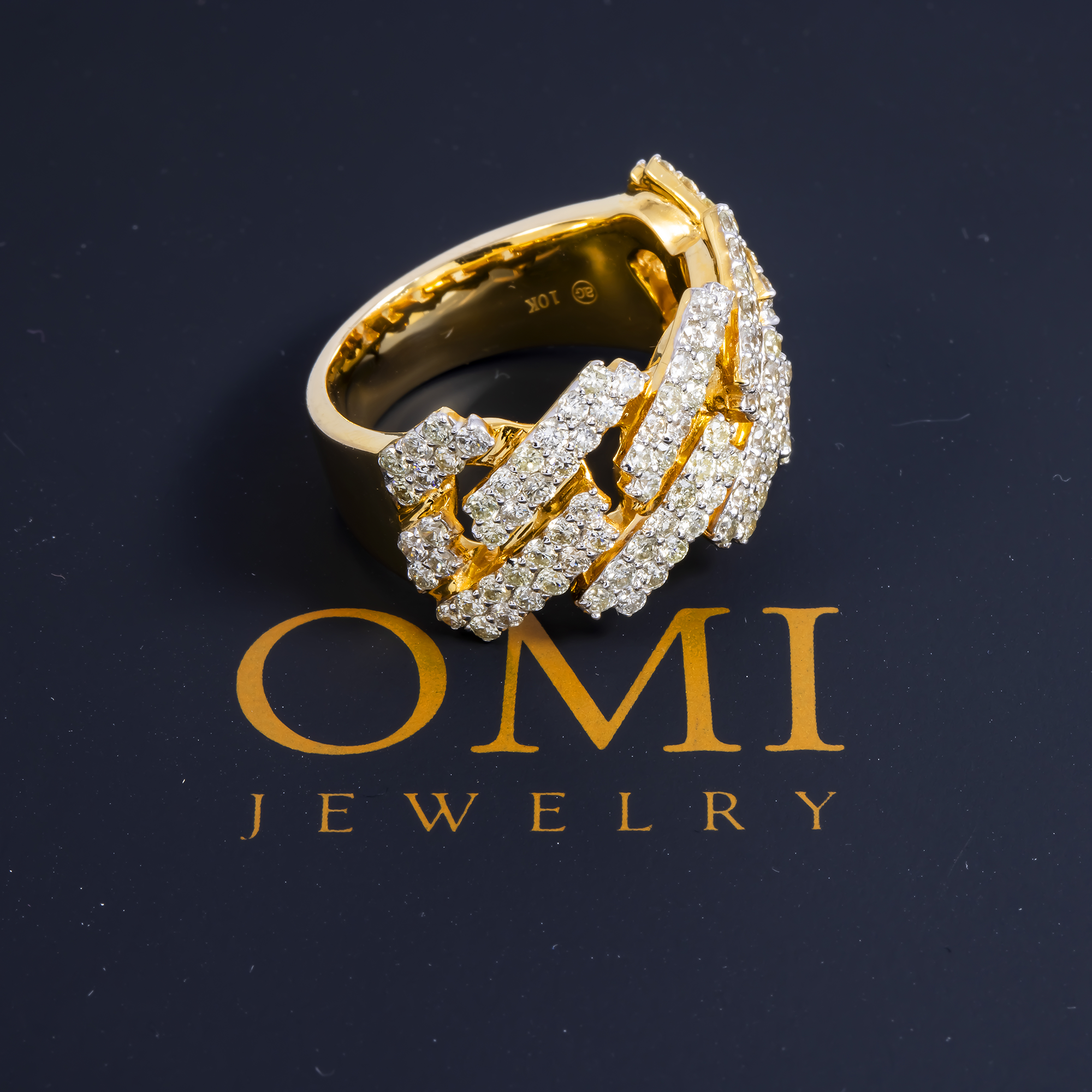 14K GOLD ROUND DIAMOND CUBAN LINK RING 2.75 CT
