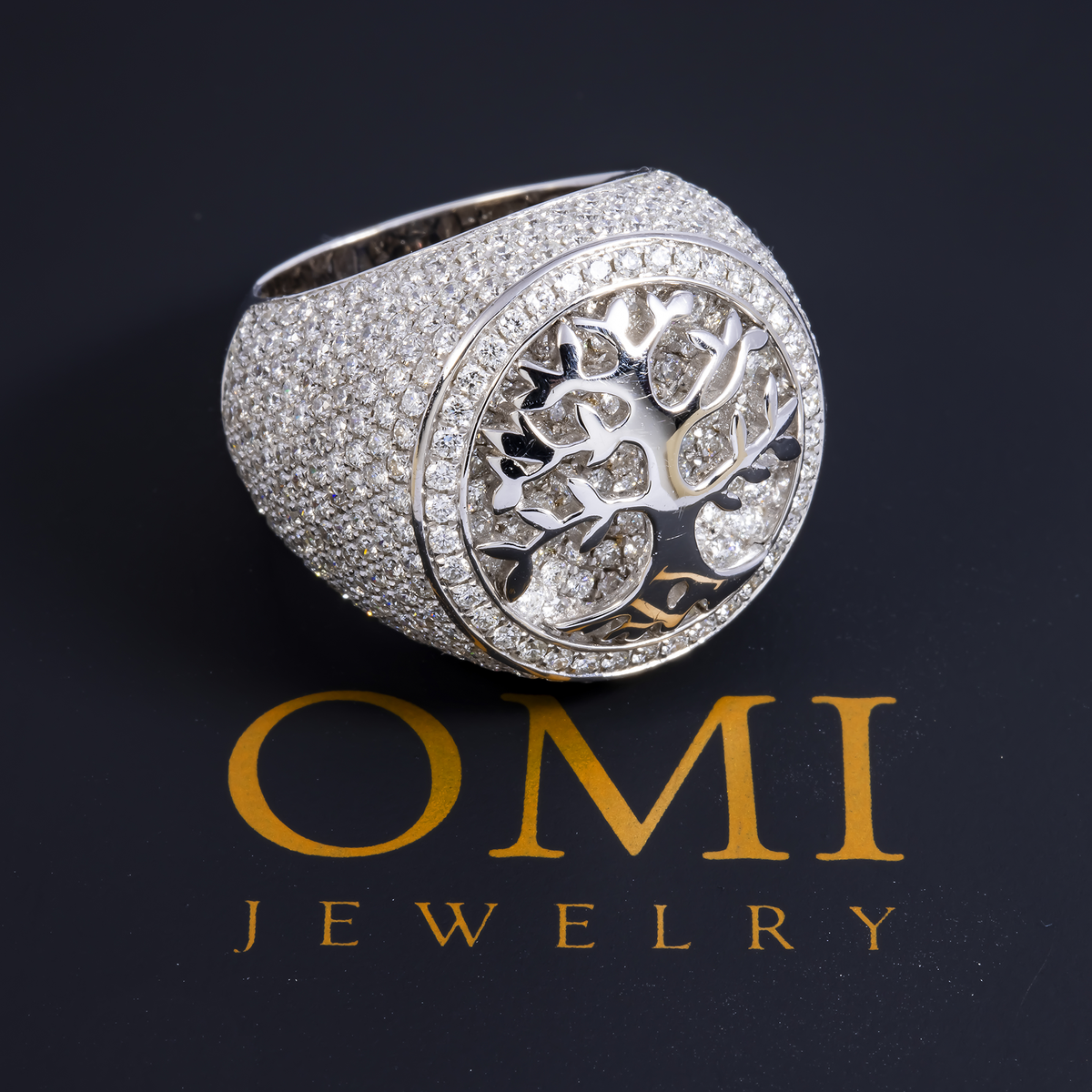 14K GOLD DIAMOND TREE OF LIFE RING STATEMENT RING WITH 6.13 CT DIAMONDS