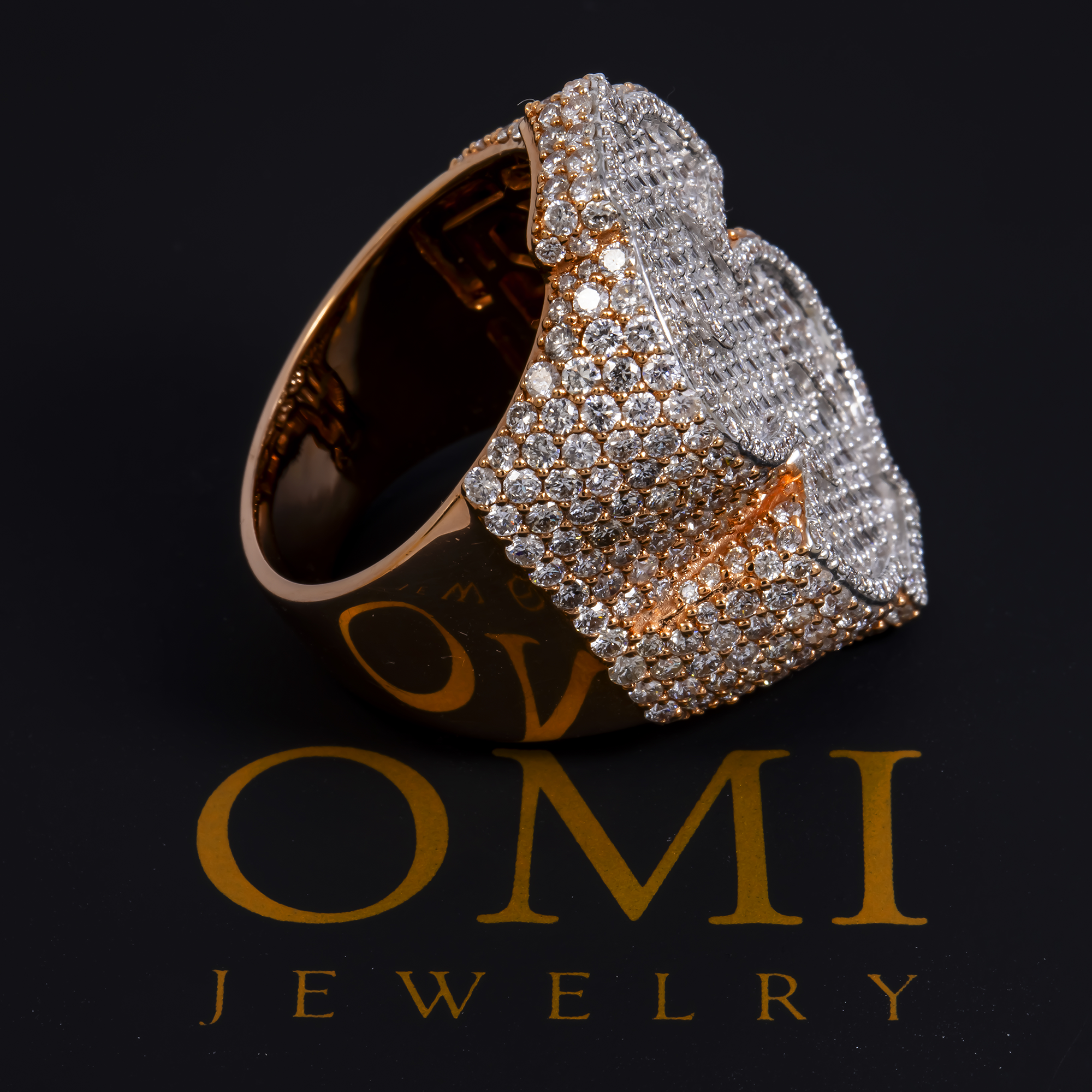 10K GOLD BAGUETTE AND ROUND DIAMOND TWO TONE DOLLAR SIGN STATEMENT RING 6.05 CT