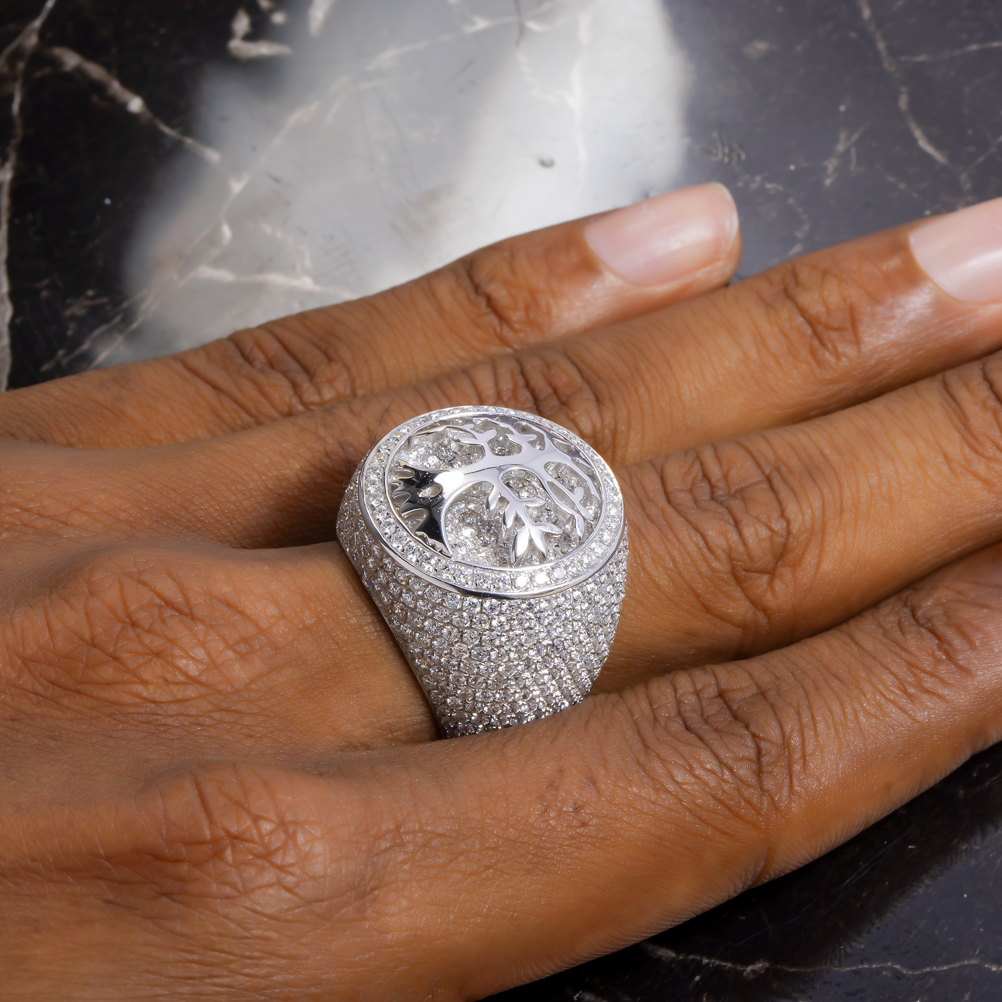 14K GOLD DIAMOND TREE OF LIFE RING STATEMENT RING WITH 6.13 CT DIAMONDS