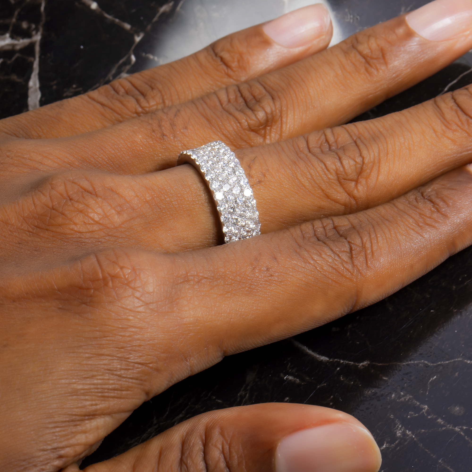 14K GOLD ROUND DIAMOND CLUSTER BAND STATEMENT RING 3.35 CT