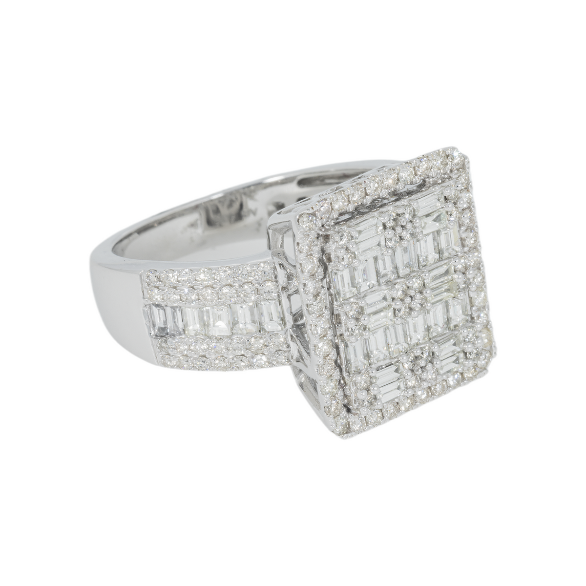 10K GOLD BAGUETTE AND ROUND DIAMOND CLUSTER STATEMENT RING 2.30 CT