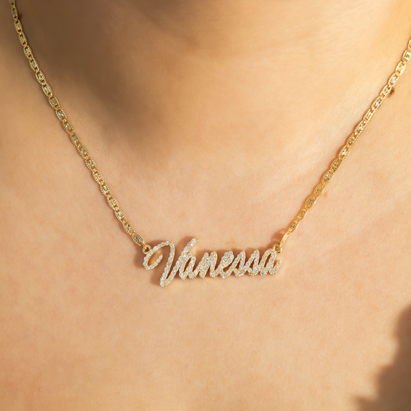 14K YELLOW GOLD DIAMOND CUSTOM NAME NECKLACE OMI Jewelry