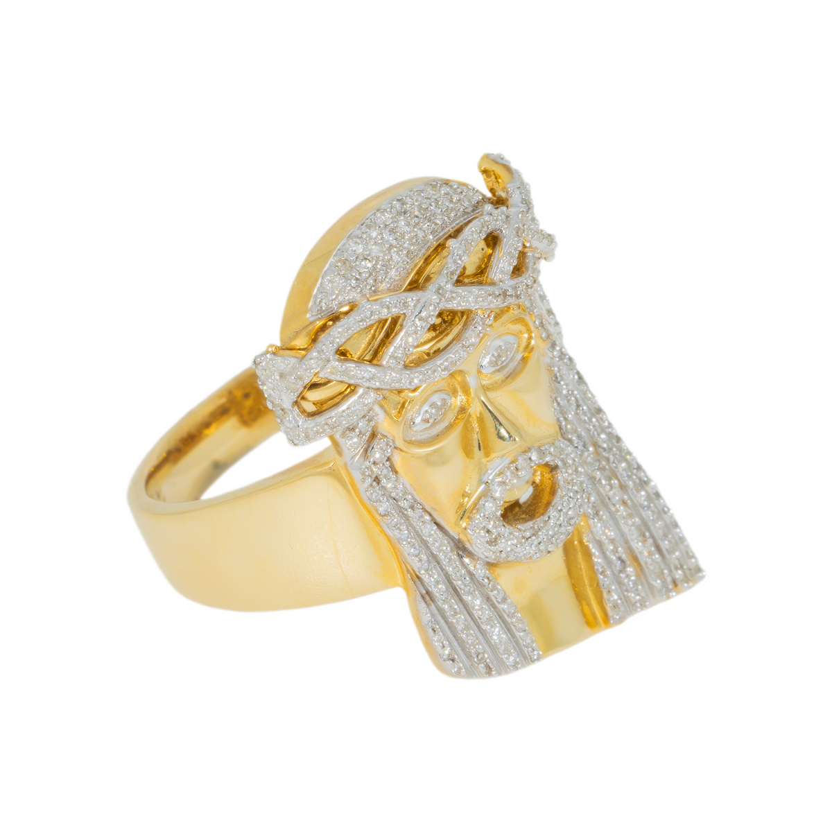 10K GOLD DIAMOND JESUS HEAD RING 0.75 CTW