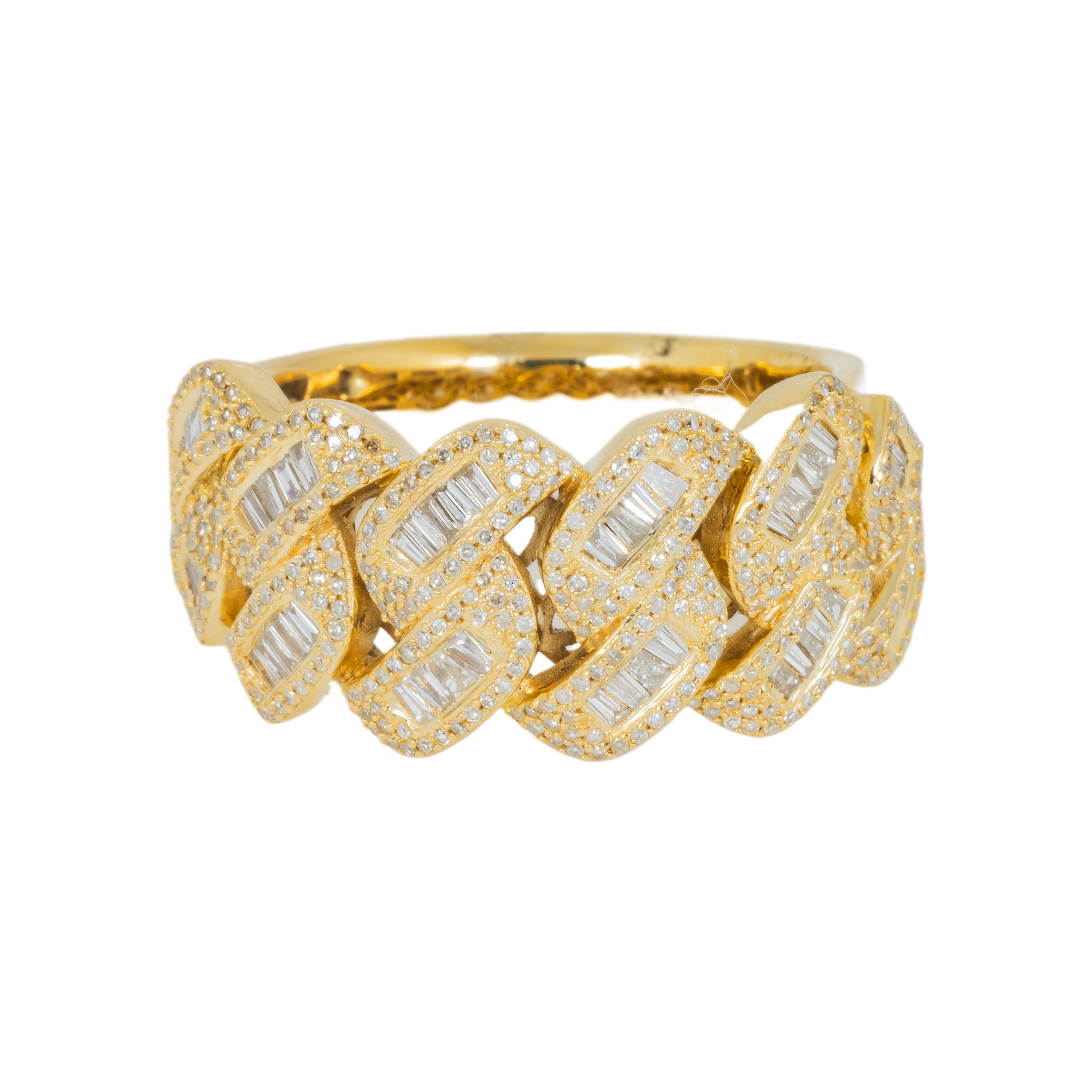 10K GOLD BAGUETTE AND ROUND DIAMOND MIAMI CUBAN RING 1.15 CT