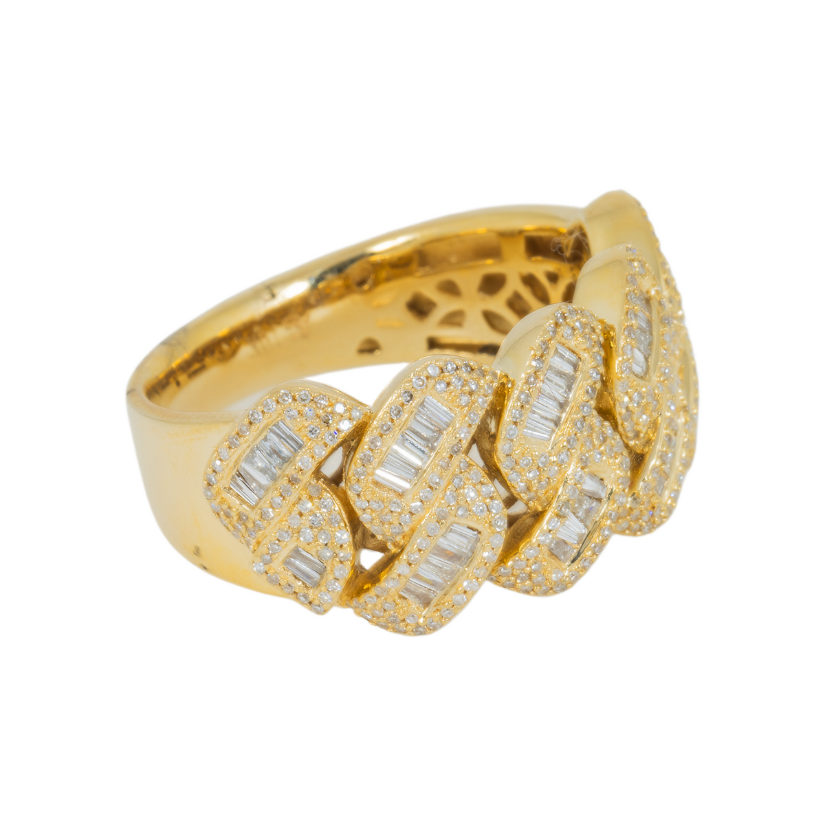 10K GOLD BAGUETTE AND ROUND DIAMOND MIAMI CUBAN RING 1.15 CT