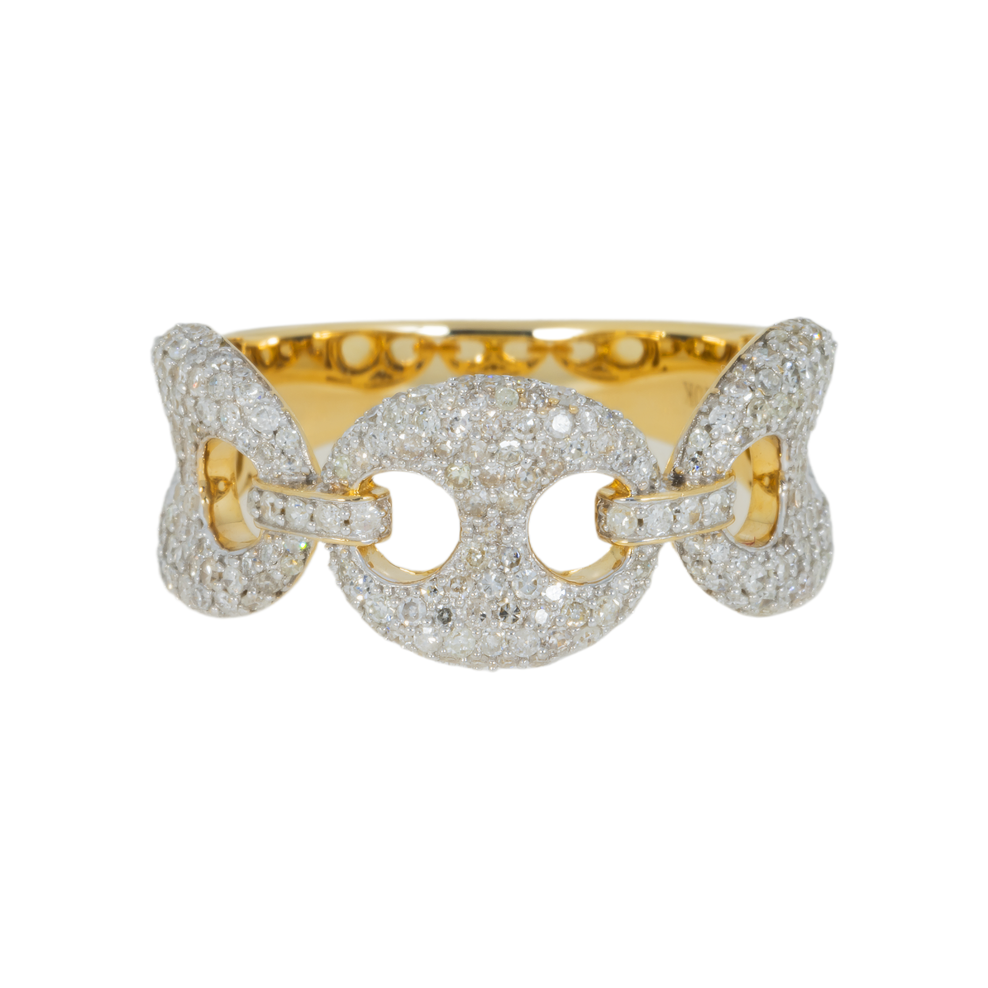10K GOLD DIAMOND 10.7MM DESIGNER LINK RING 1.15 CT