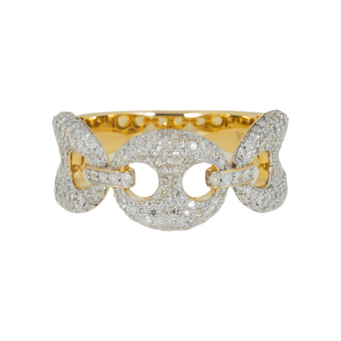 10K GOLD DIAMOND 10.7MM DESIGNER LINK RING 1.15 CT