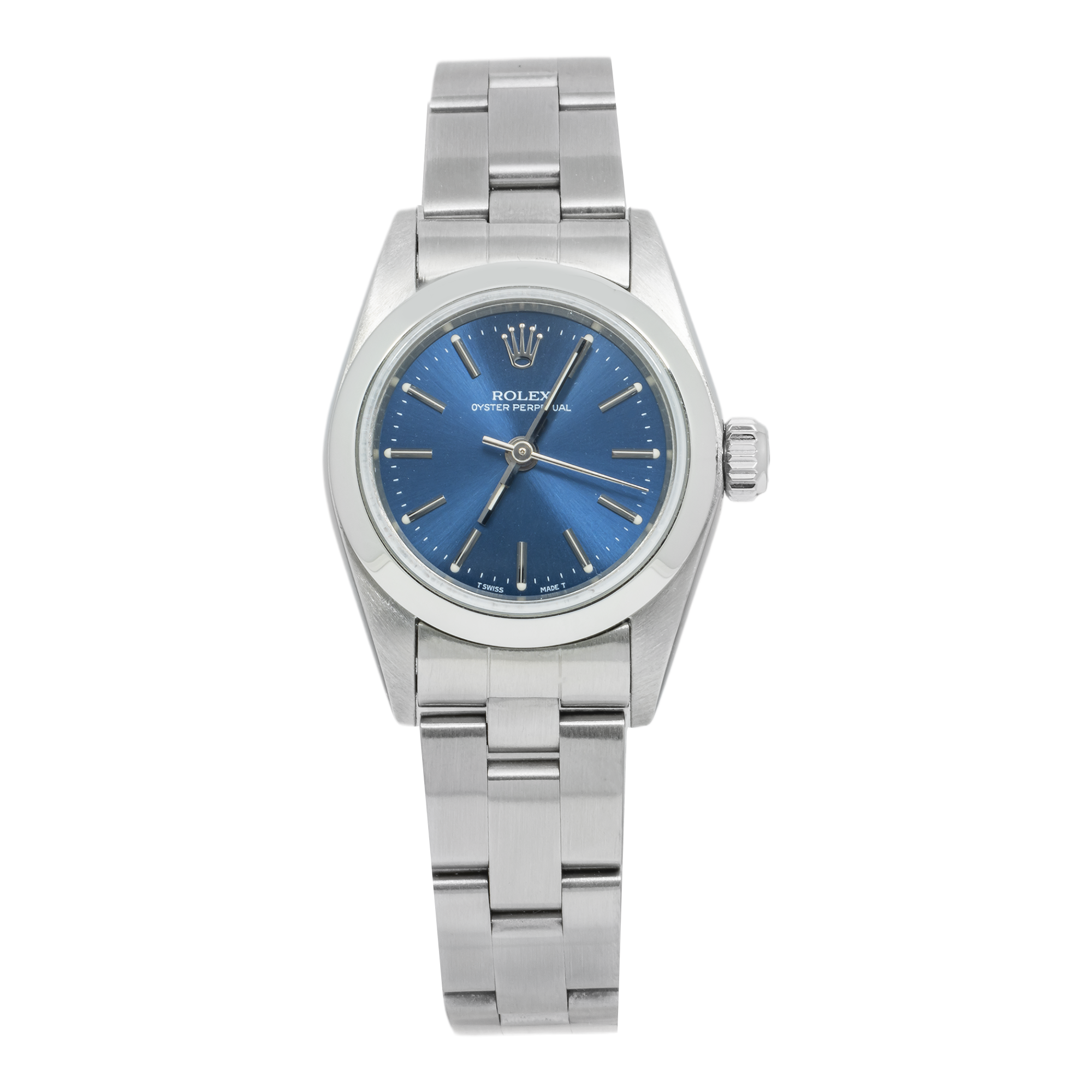 Rolex Oyster Perpetual 26MM 76094 Blue Dial Smooth Bezel Stainless Steel Oyster Bracelet