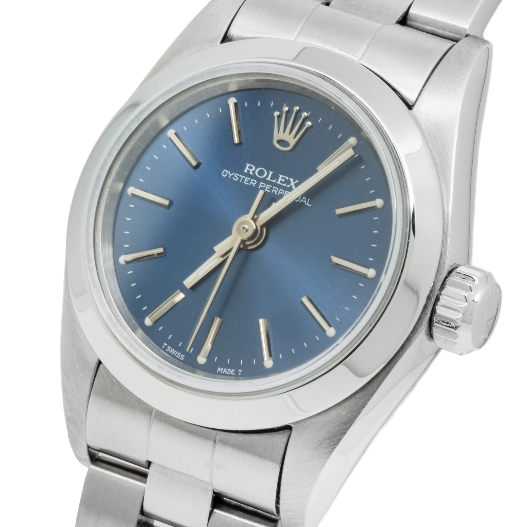 Rolex Oyster Perpetual 26MM 76094 Blue Dial Smooth Bezel Stainless Steel Oyster Bracelet
