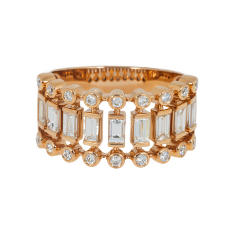 14K GOLD BAGUETTE AND ROUND DIAMOND STATEMENT RING 0.96 CT