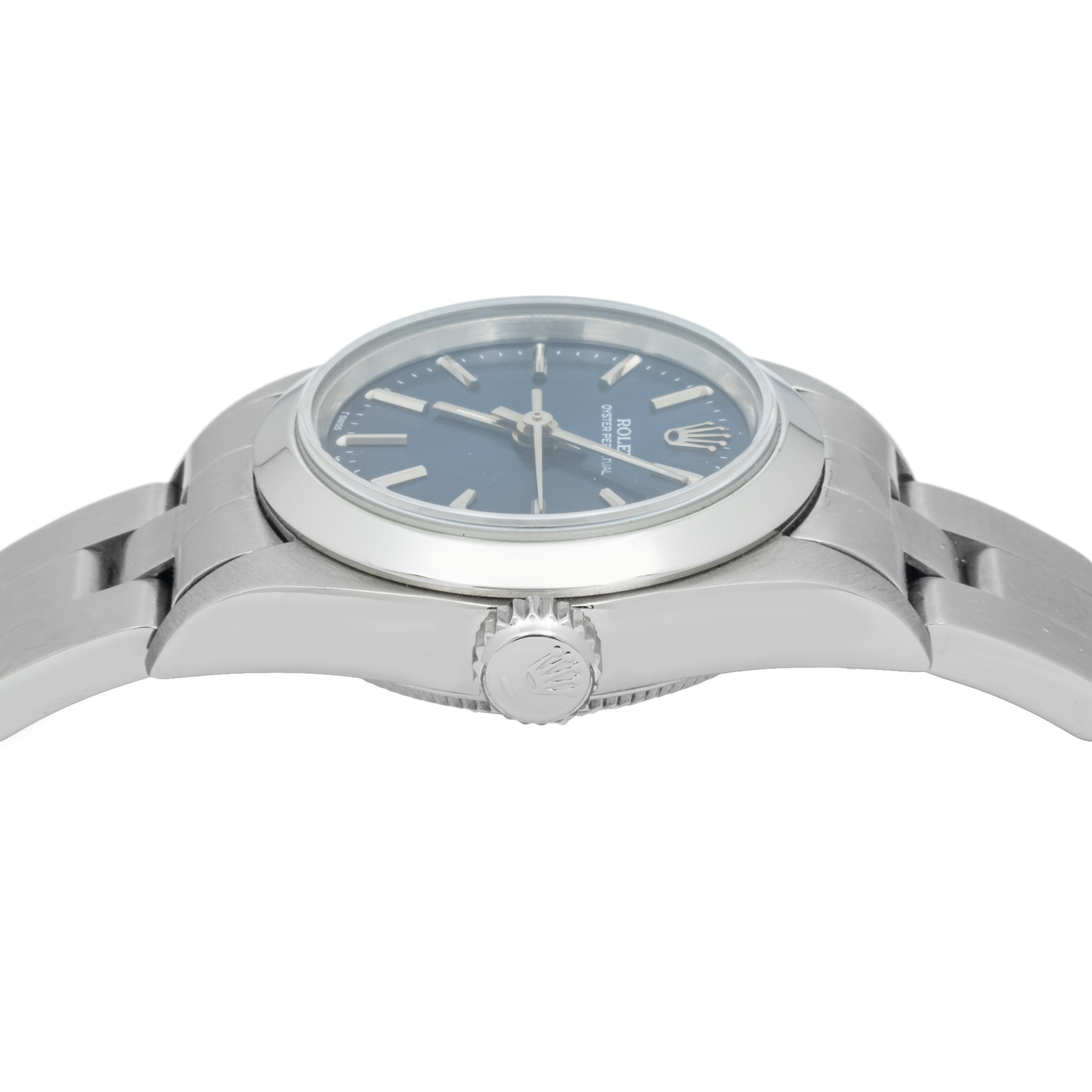 Rolex Oyster Perpetual 26MM 76094 Blue Dial Smooth Bezel Stainless Steel Oyster Bracelet