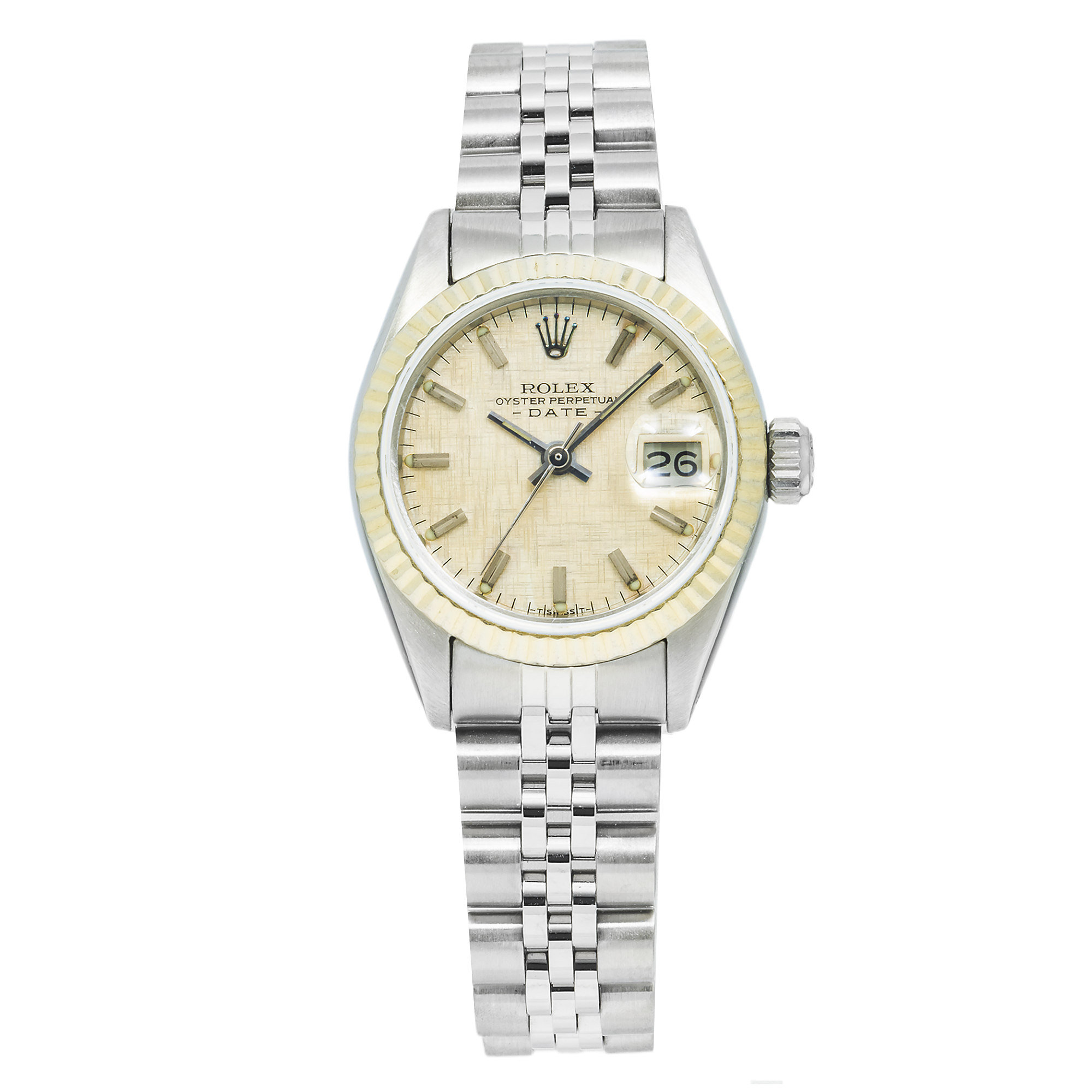 Rolex Datejust 26MM 6916 Silver Linen Dial White Gold Fluted Bezel Stainless Steel Jubilee Bracelet