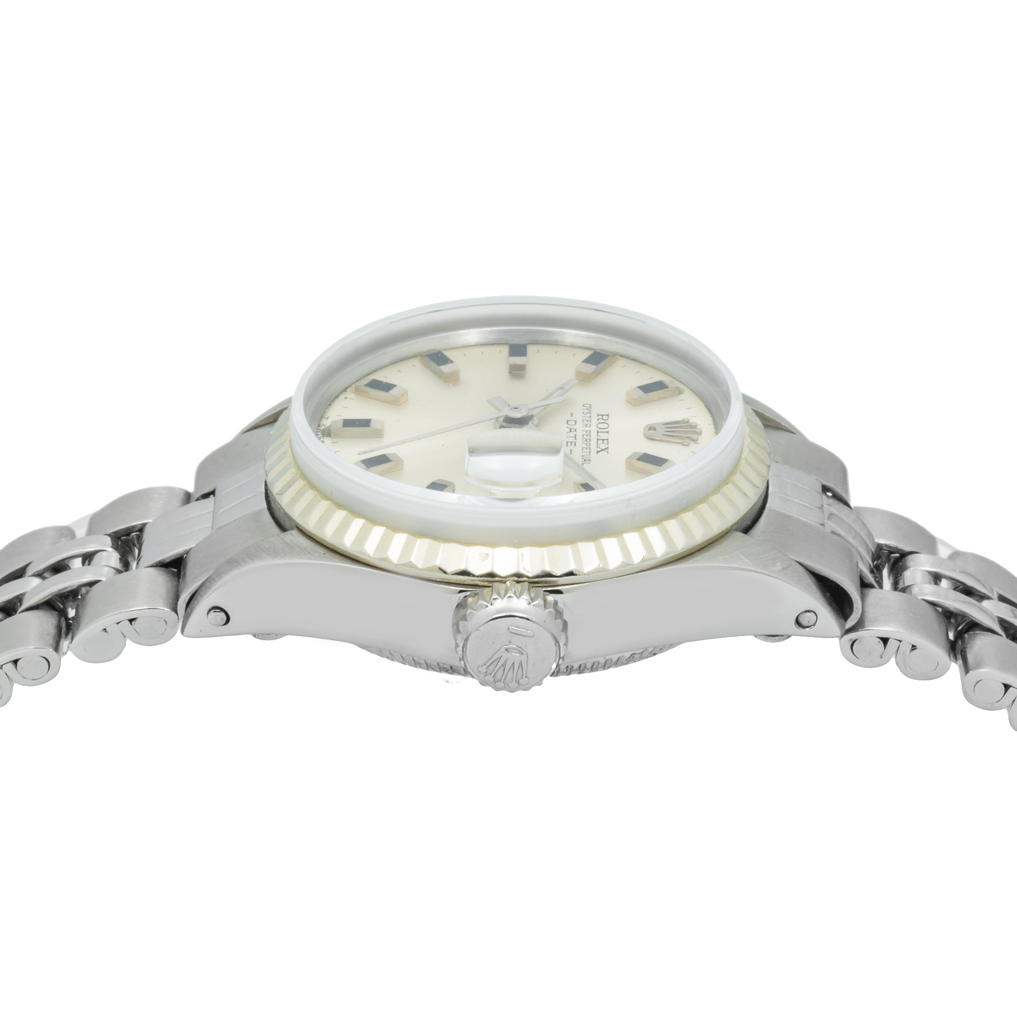 Rolex Date 26MM 69240 Silver Dial Fluted Bezel Stainless Steel Jubilee Bracelet