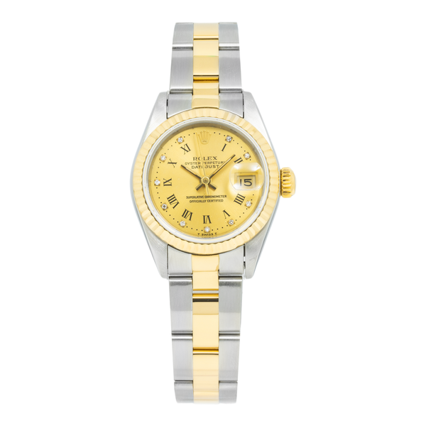 Rolex Datejust 26MM 69173 Champagne Roman Diamond Dial Fluted