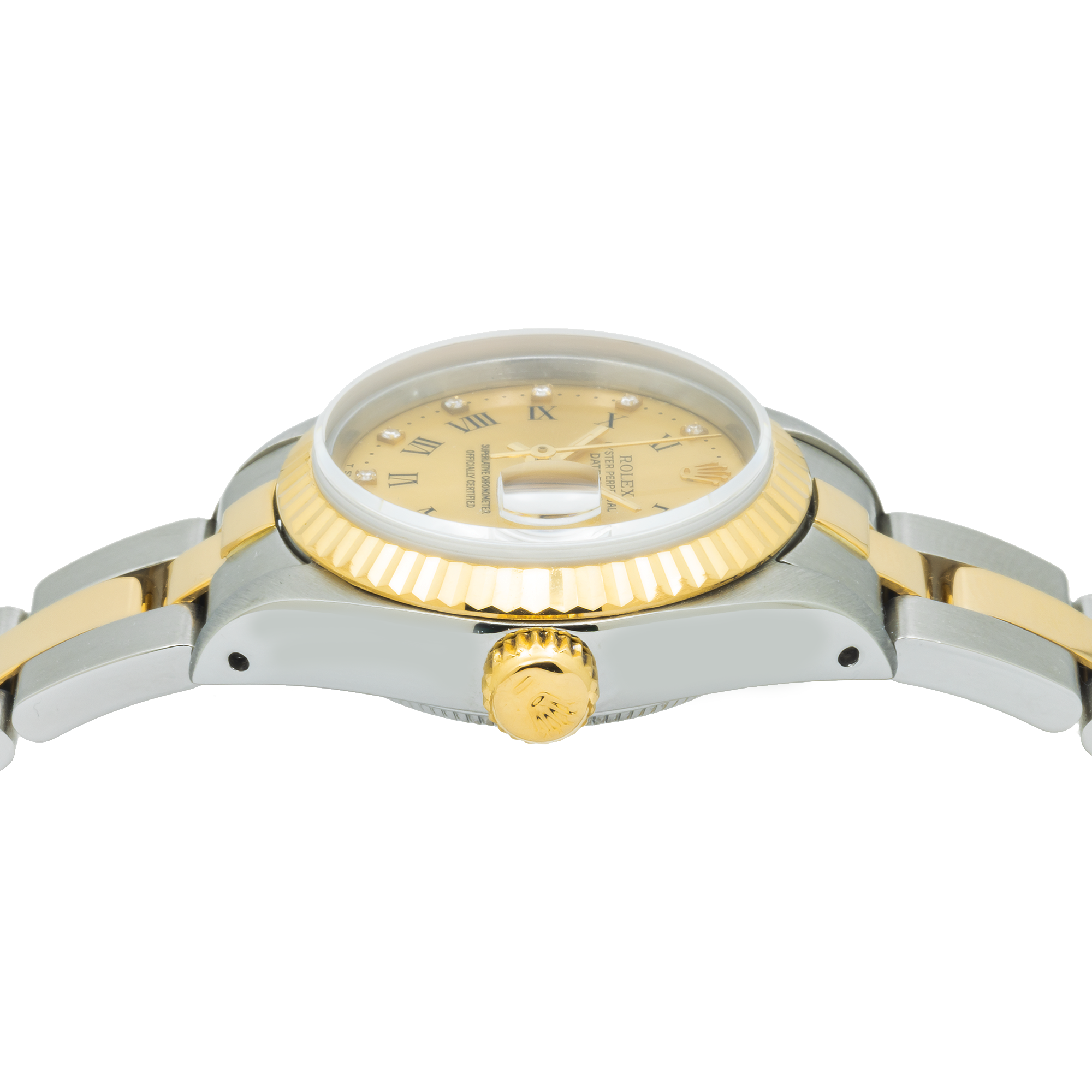 Rolex Datejust 26MM 6917 Champagne Roman Diamond Dial Fluted Bezel Two Tone Yellow Gold Oyster Bracelet