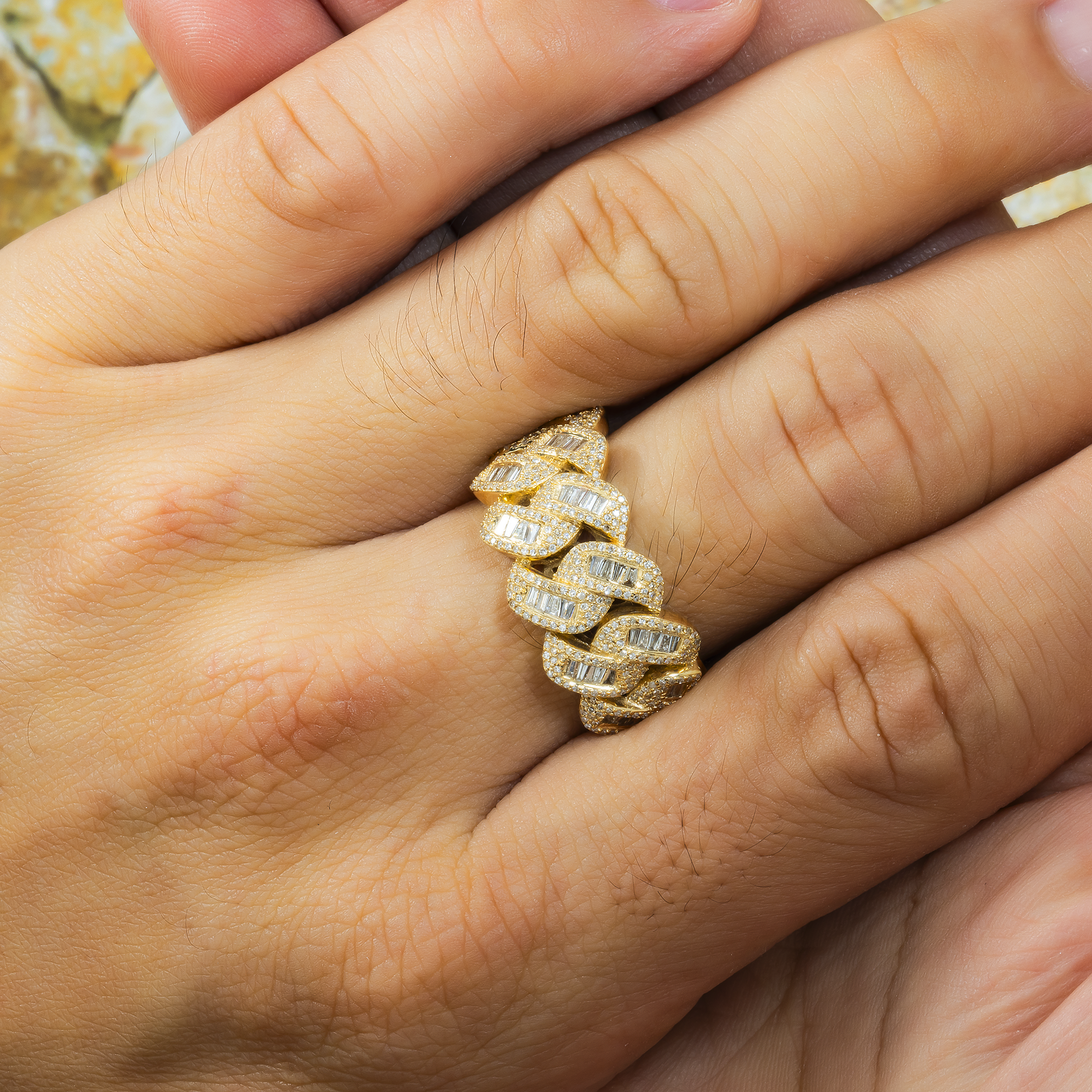 10K GOLD BAGUETTE AND ROUND DIAMOND MIAMI CUBAN RING 1.15 CT