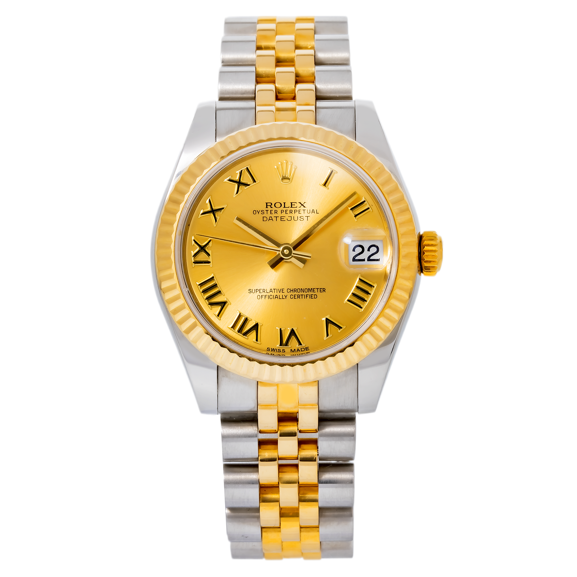 Rolex Datejust 31MM 178273 Champagne Roman Dial Yellow Gold Fluted Bezel Two Tone Jubilee Bracelet