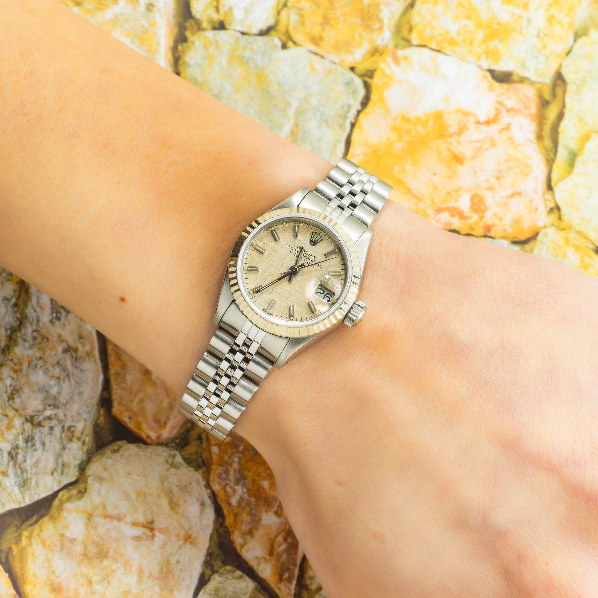 Rolex Datejust 26MM 6916 Silver Linen Dial Fluted Bezel Stainless Steel Jubilee Bracelet