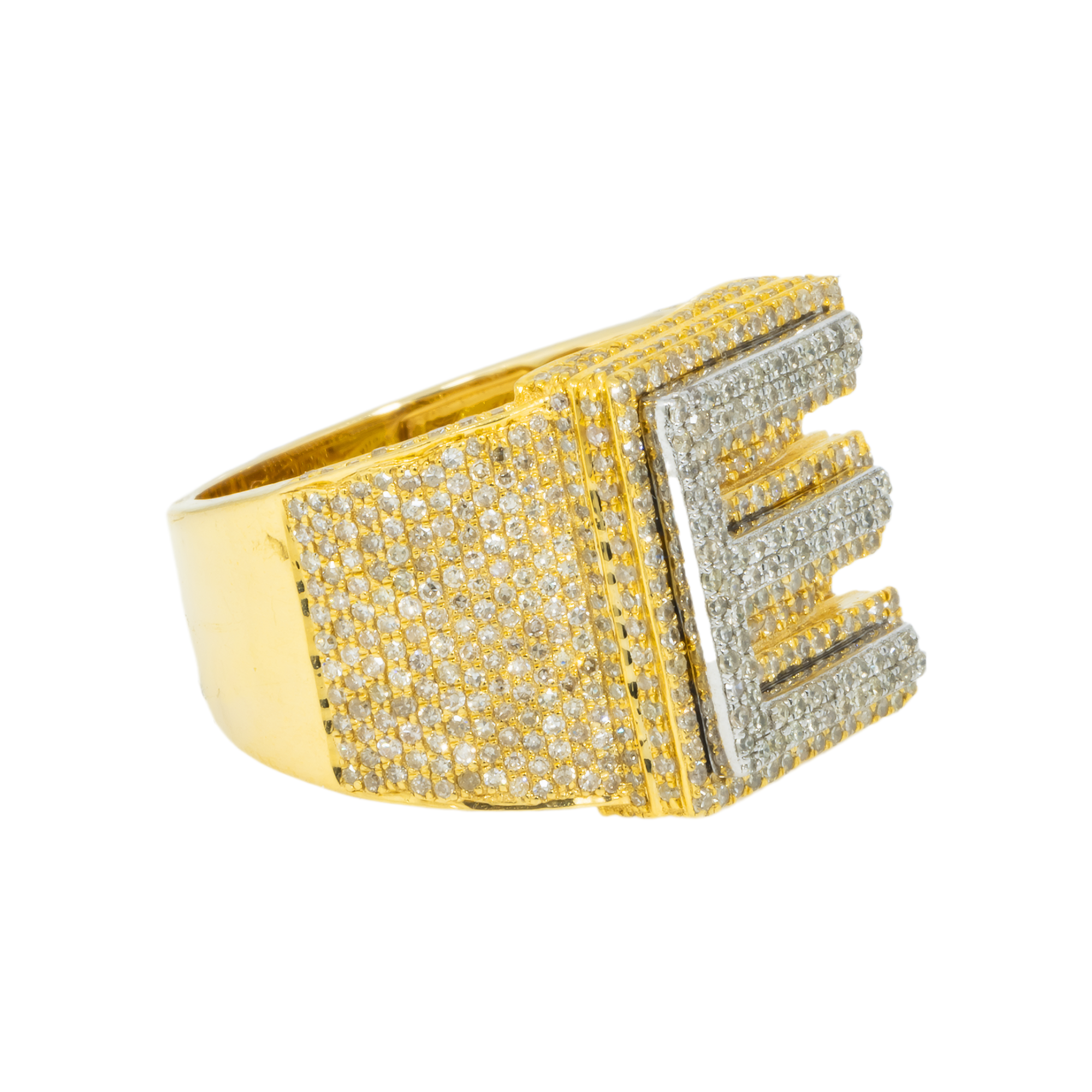 10K GOLD DIAMOND INITIAL LETTER E STATEMENT RING 2.48 CT