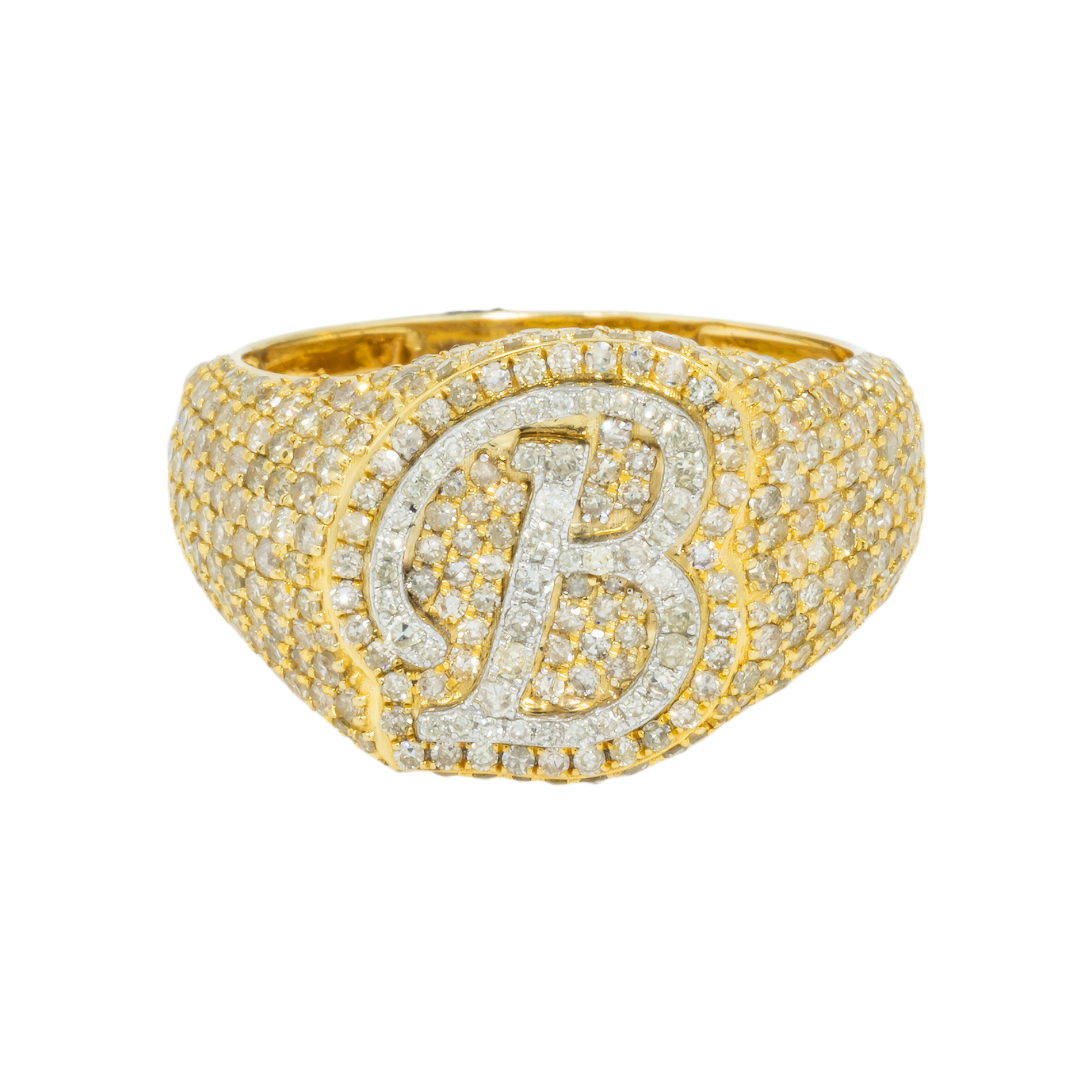 10K GOLD DIAMOND INITIAL LETTER B STATEMENT RING 2.81 CT