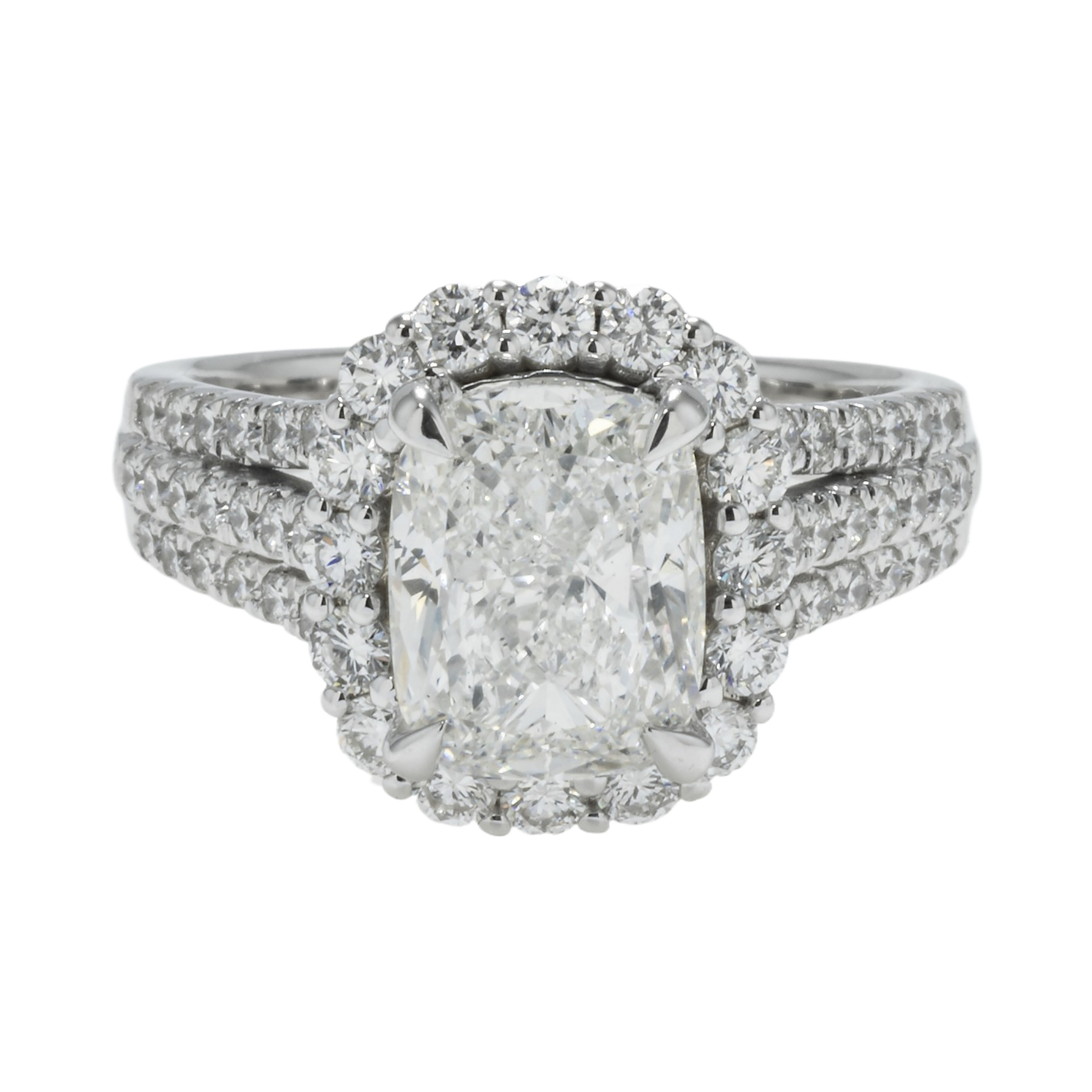 14K GOLD CUSHION CUT DIAMOND HALO ENGAGEMENT RING 4.05 CTW