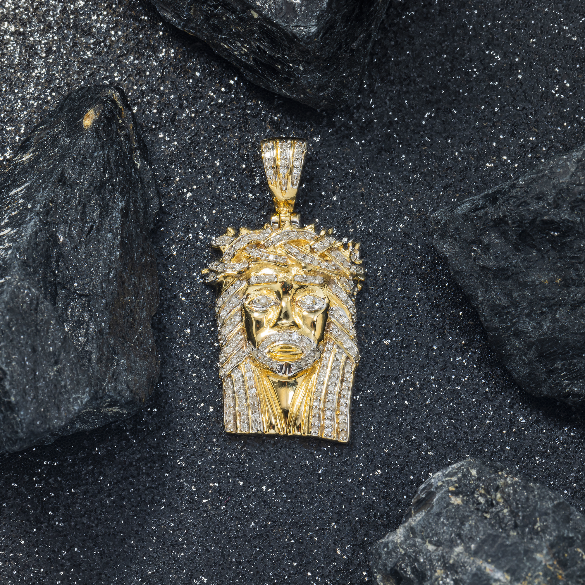 10K GOLD DIAMOND JESUS HEAD PENDANT 0.40 CT