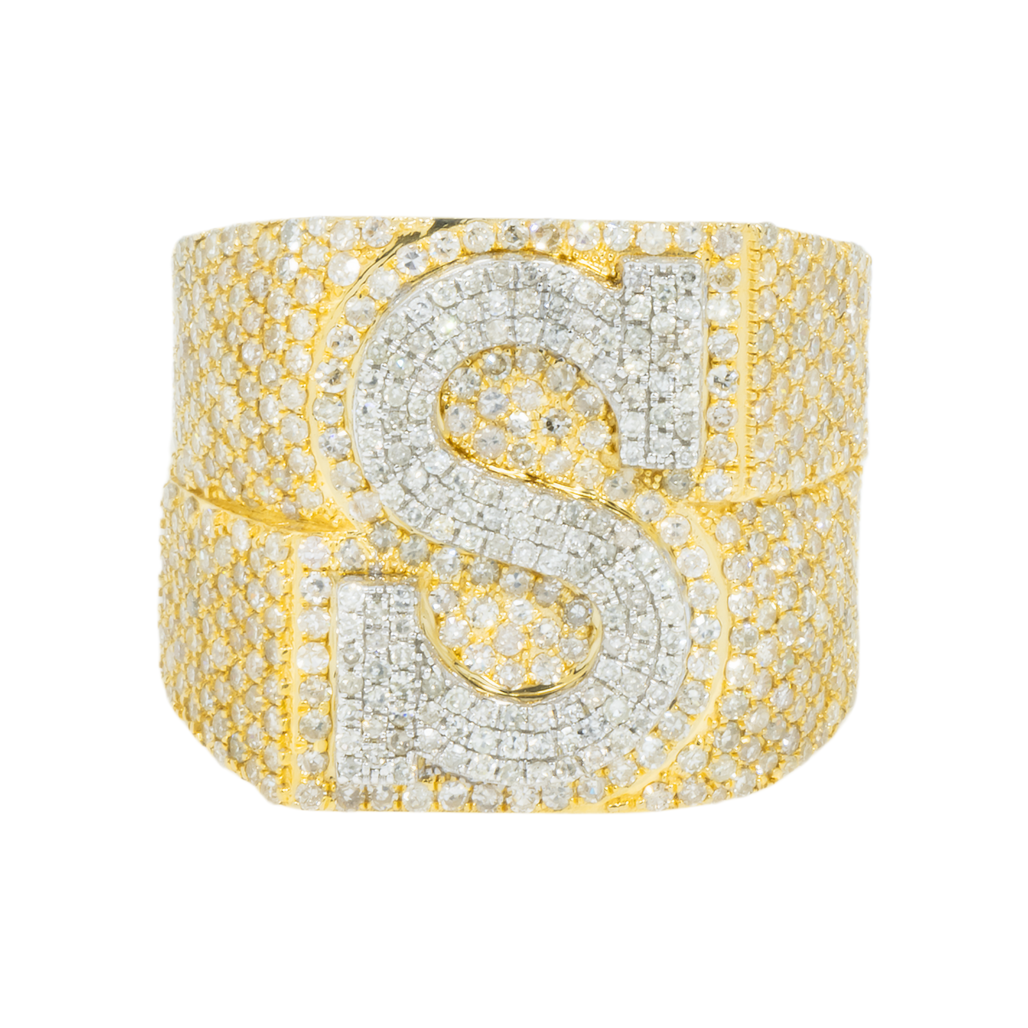 10K GOLD DIAMOND INITIAL LETTER S STATEMENT RING 2.68 CT