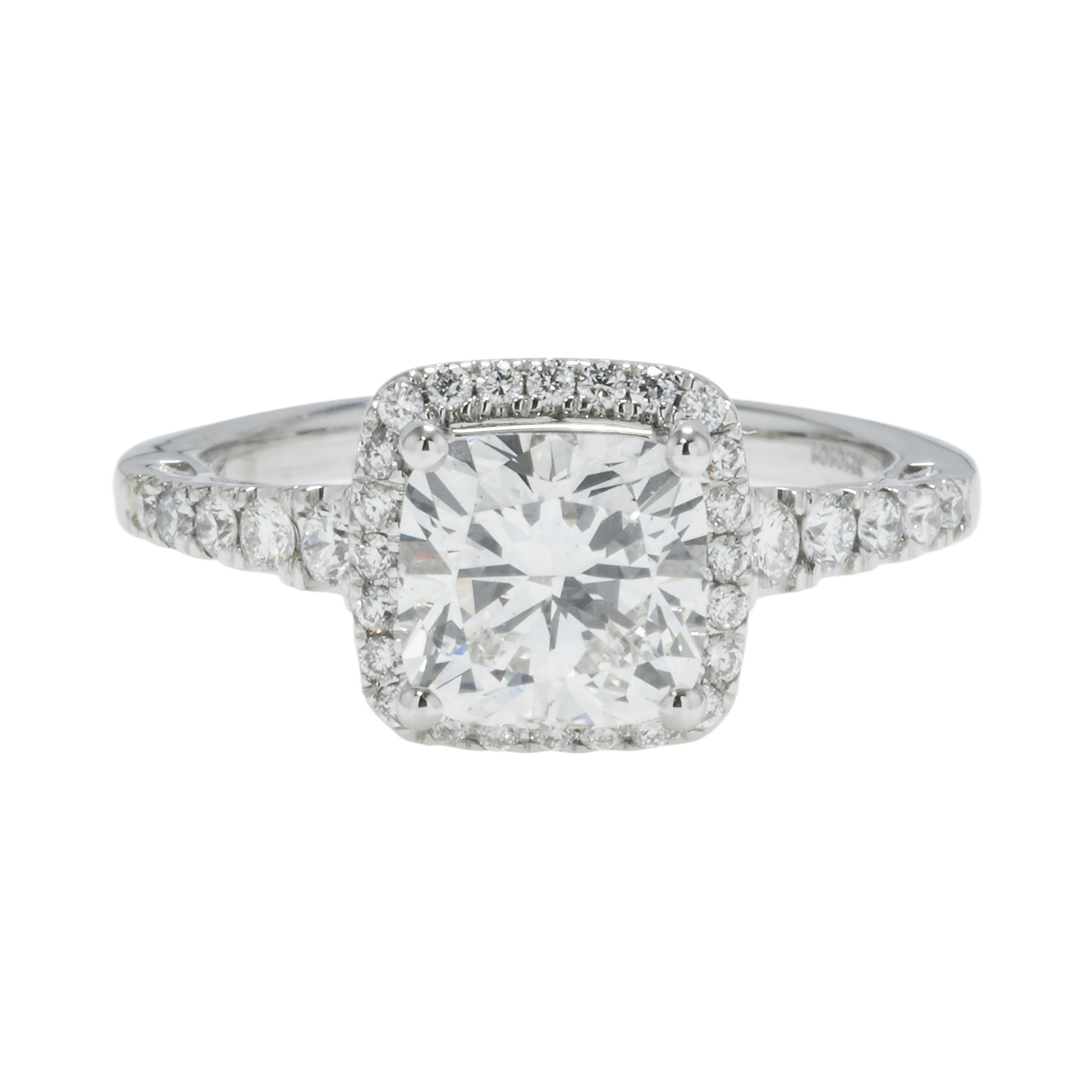 14K GOLD CUSHION CUT DIAMOND HALO ENGAGEMENT RING 2.39 CTW