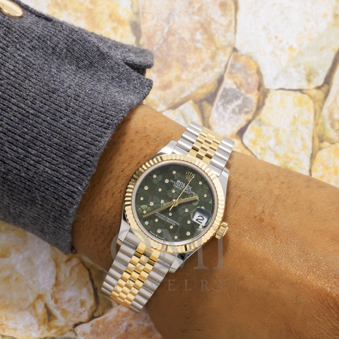 Rolex Datejust 278273 31MM Olive Green Floral Diamond Dial With Two Tone Jubilee Bracelet