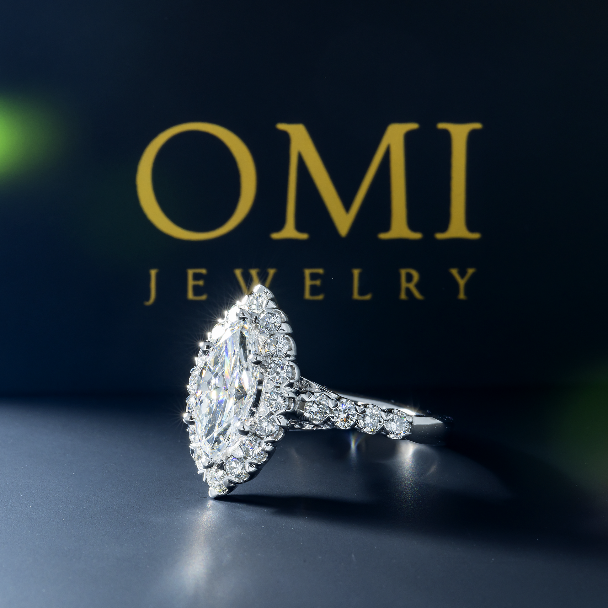 14K GOLD MARQUISE HALO DIAMOND BAND ENGAGEMENT RING 3.00 CTW