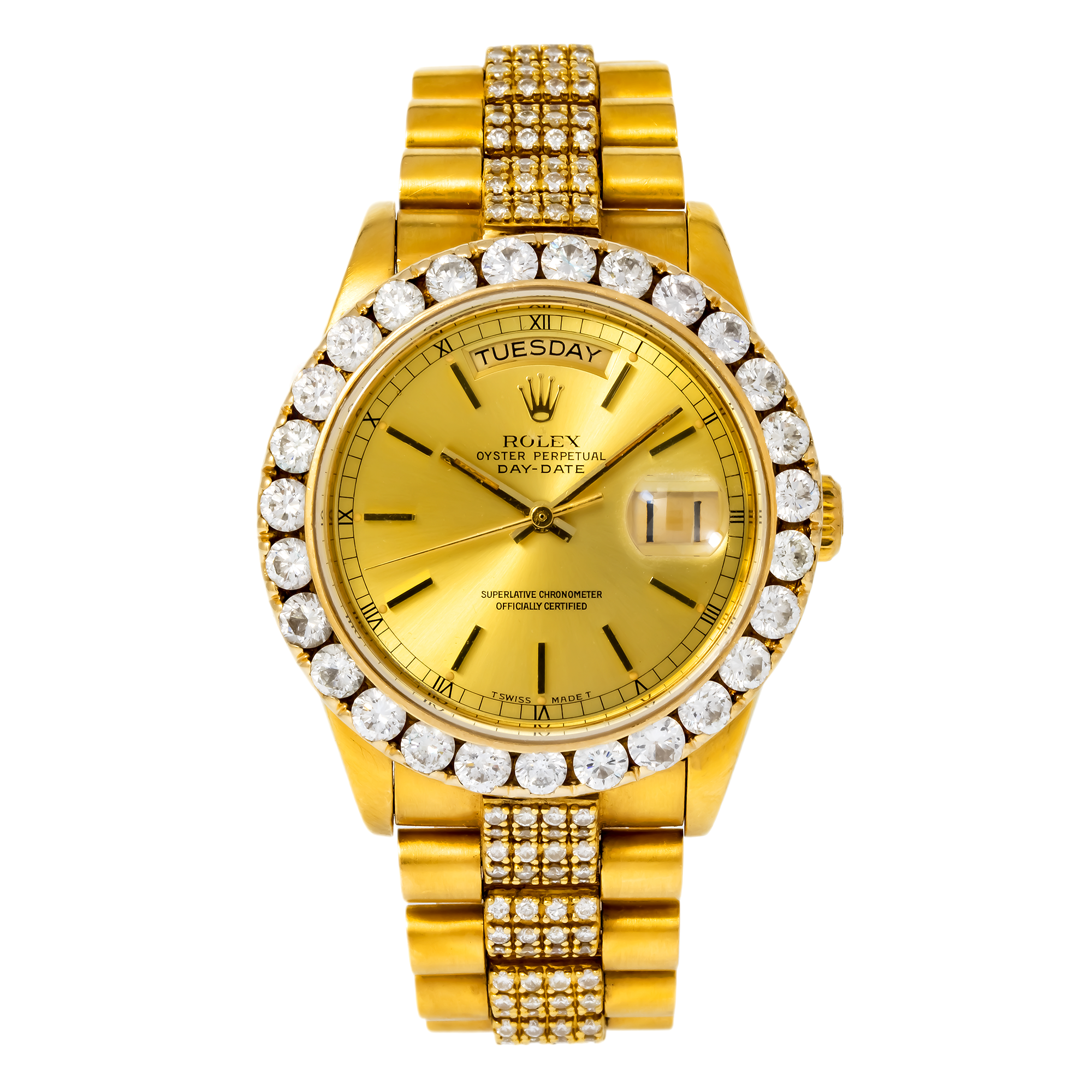 Rolex Day-Date 36MM 18078 Champagne Dial Diamond Bezel 18K Yellow Gold President Bracelet