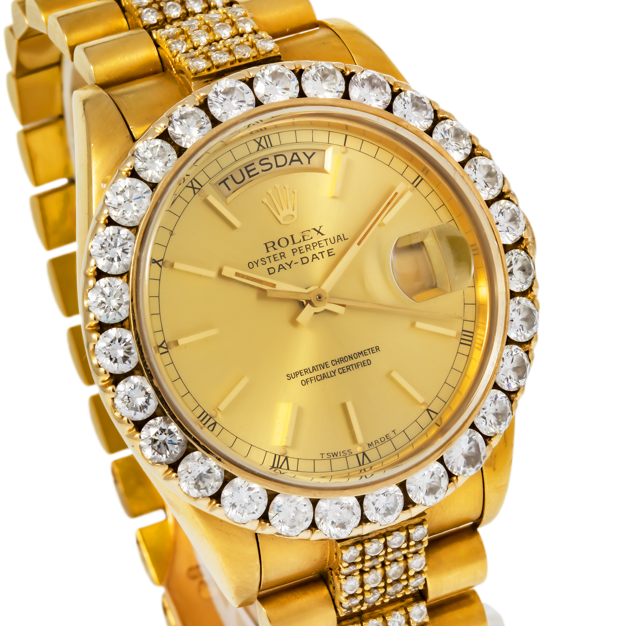 Rolex Day-Date 36MM 18078 Champagne Dial Diamond Bezel 18K Yellow Gold President Bracelet
