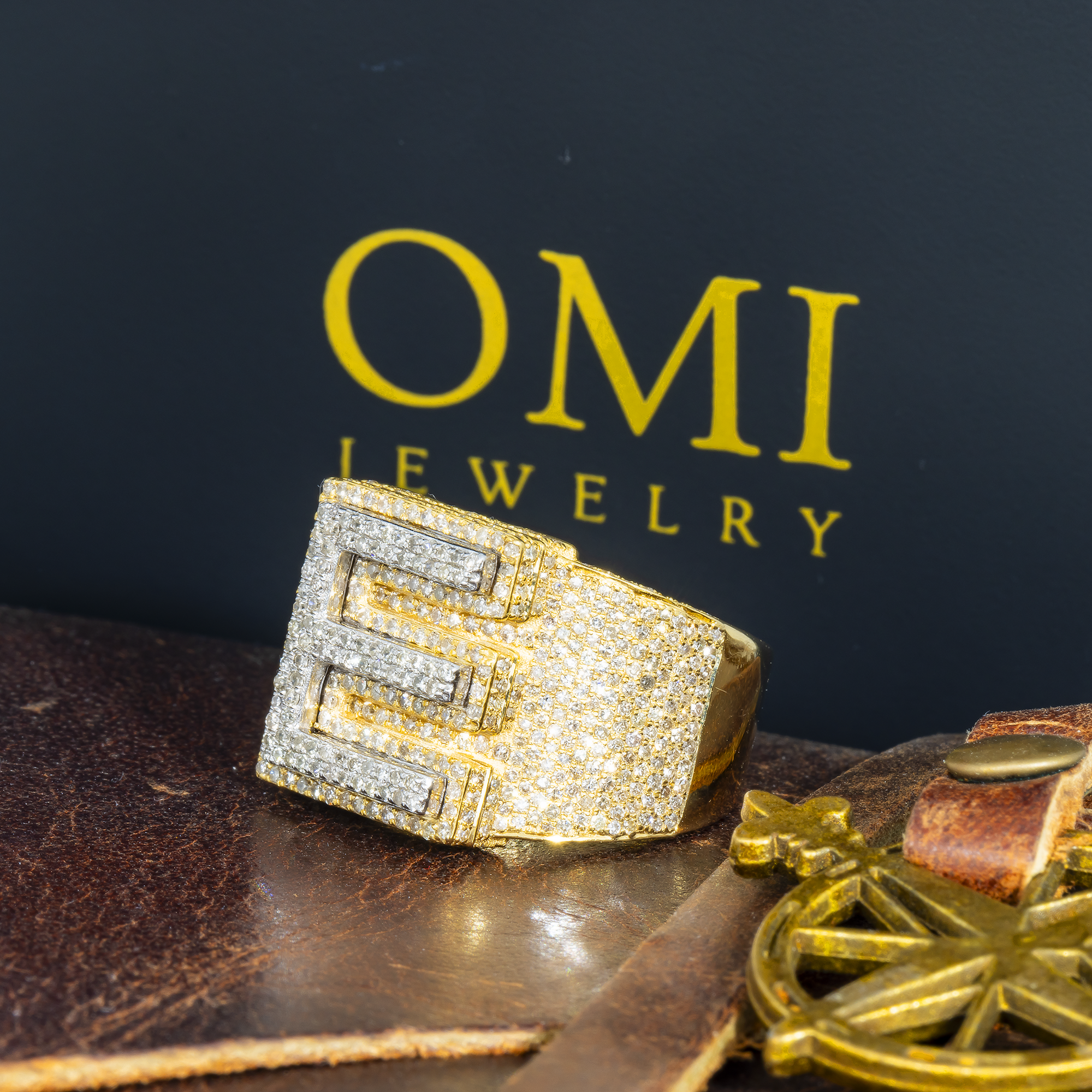 10K GOLD DIAMOND INITIAL LETTER E STATEMENT RING 2.48 CT