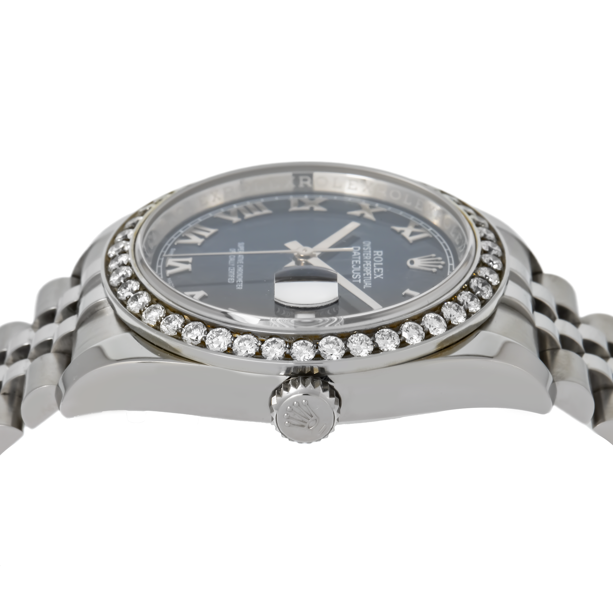 STAINLESS STEEL ROLEX DATEJUST 116200 36MM BLUE DIAL AND DIAMOND BEZEL