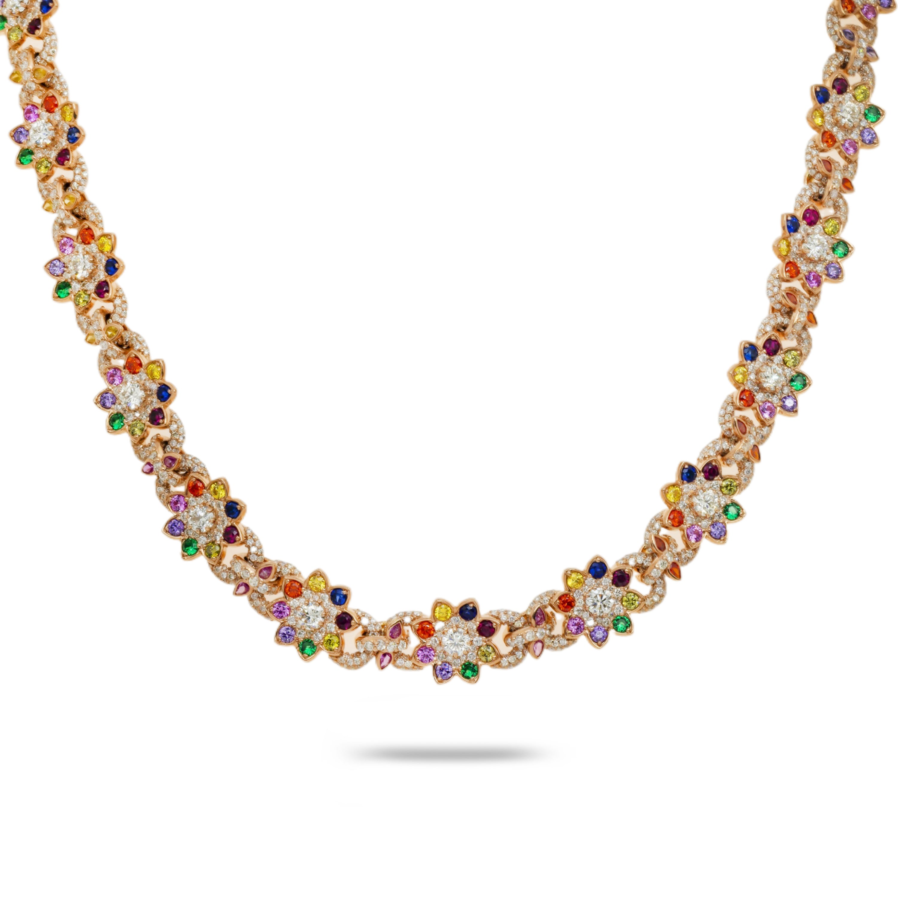 10K GOLD DIAMOND AND SAPPHIRE FLOWER LINK CHAIN 38.94 CTW