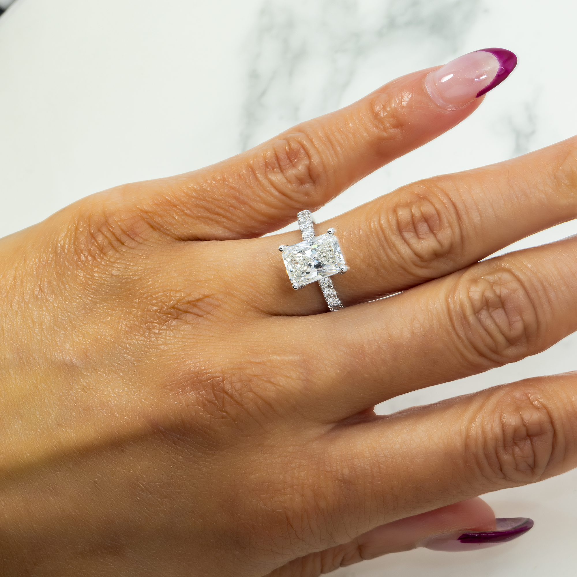 14K GOLD RADIANT CUT LAB DIAMOND BAND ENGAGEMENT RING 3.57 CTW