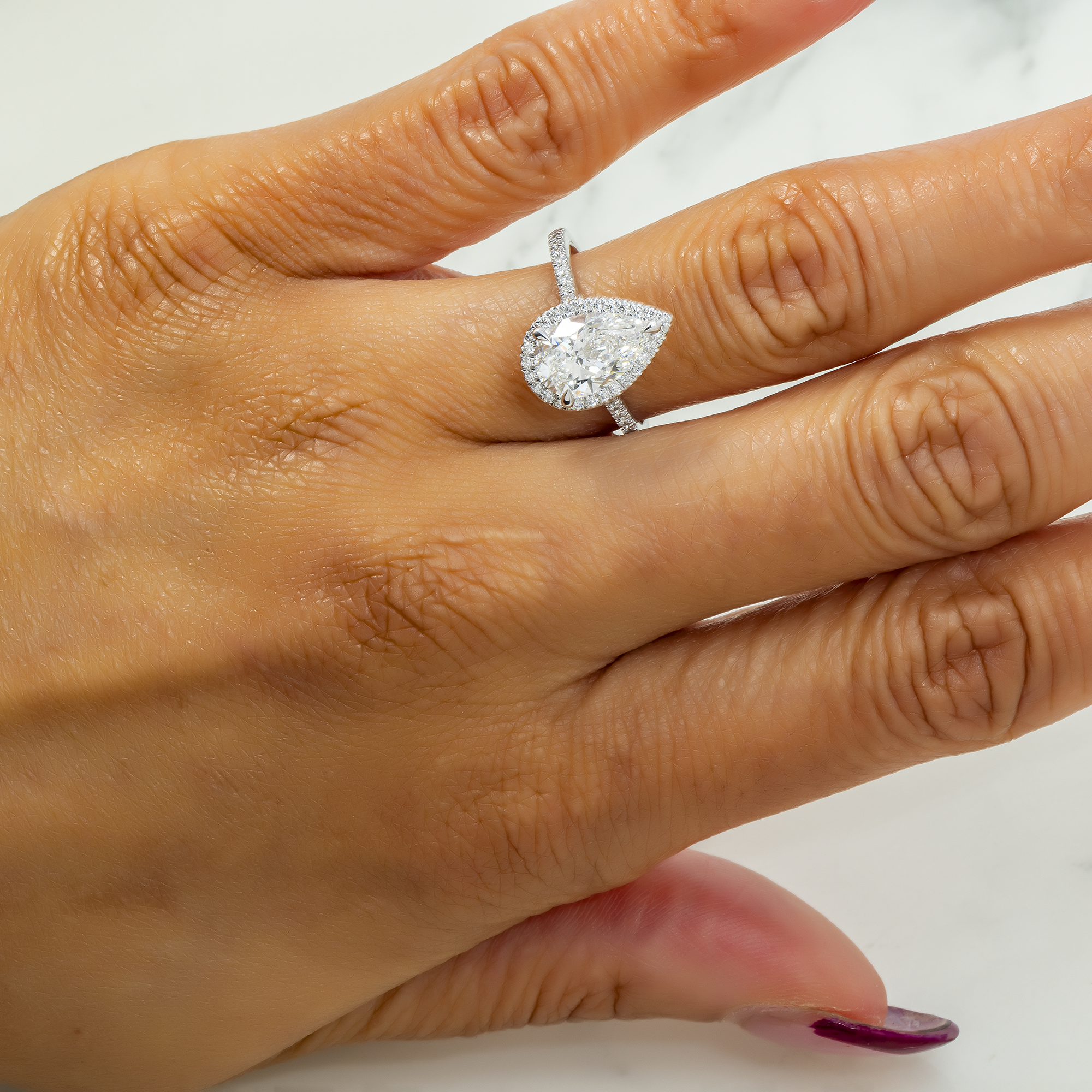 14K GOLD PEAR CUT DIAMOND HALO ENGAGEMENT RING 2.30 CTW
