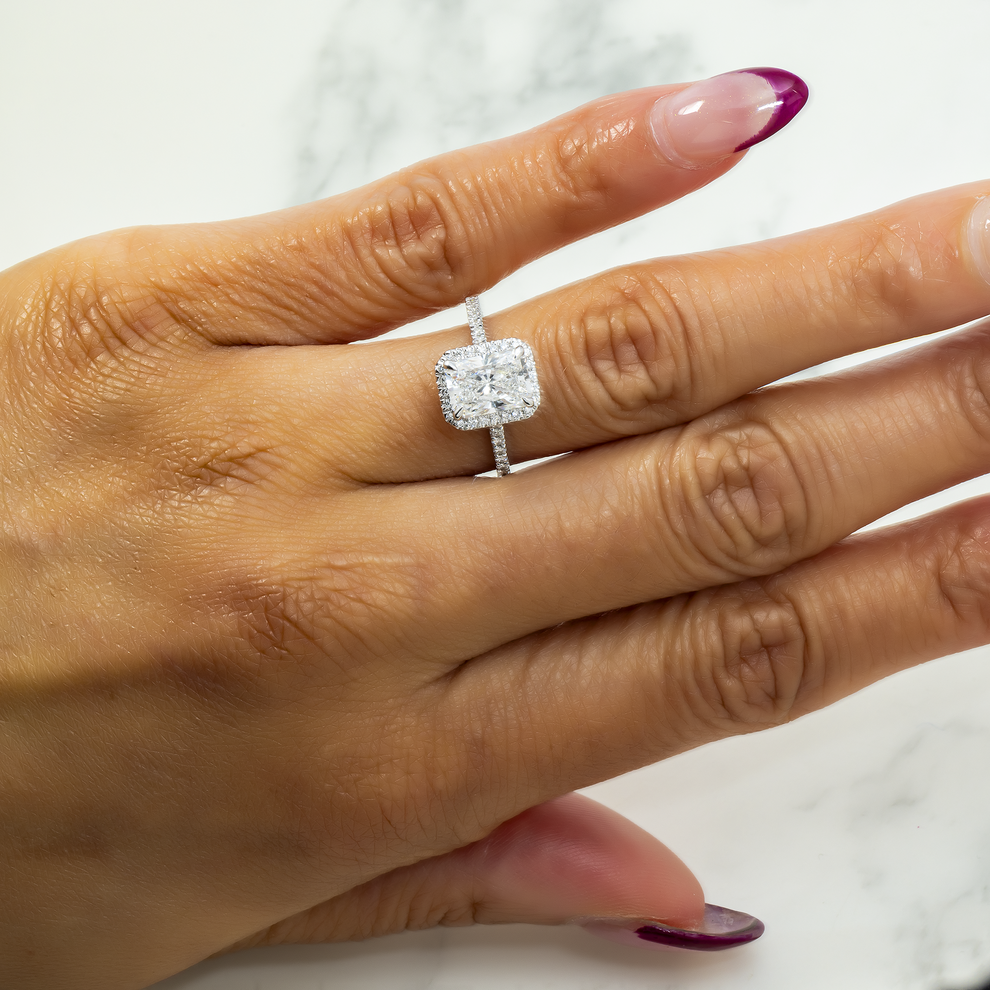 14K GOLD RADIANT CUT HALO DIAMOND BAND ENGAGEMENT RING 2.25 CTW