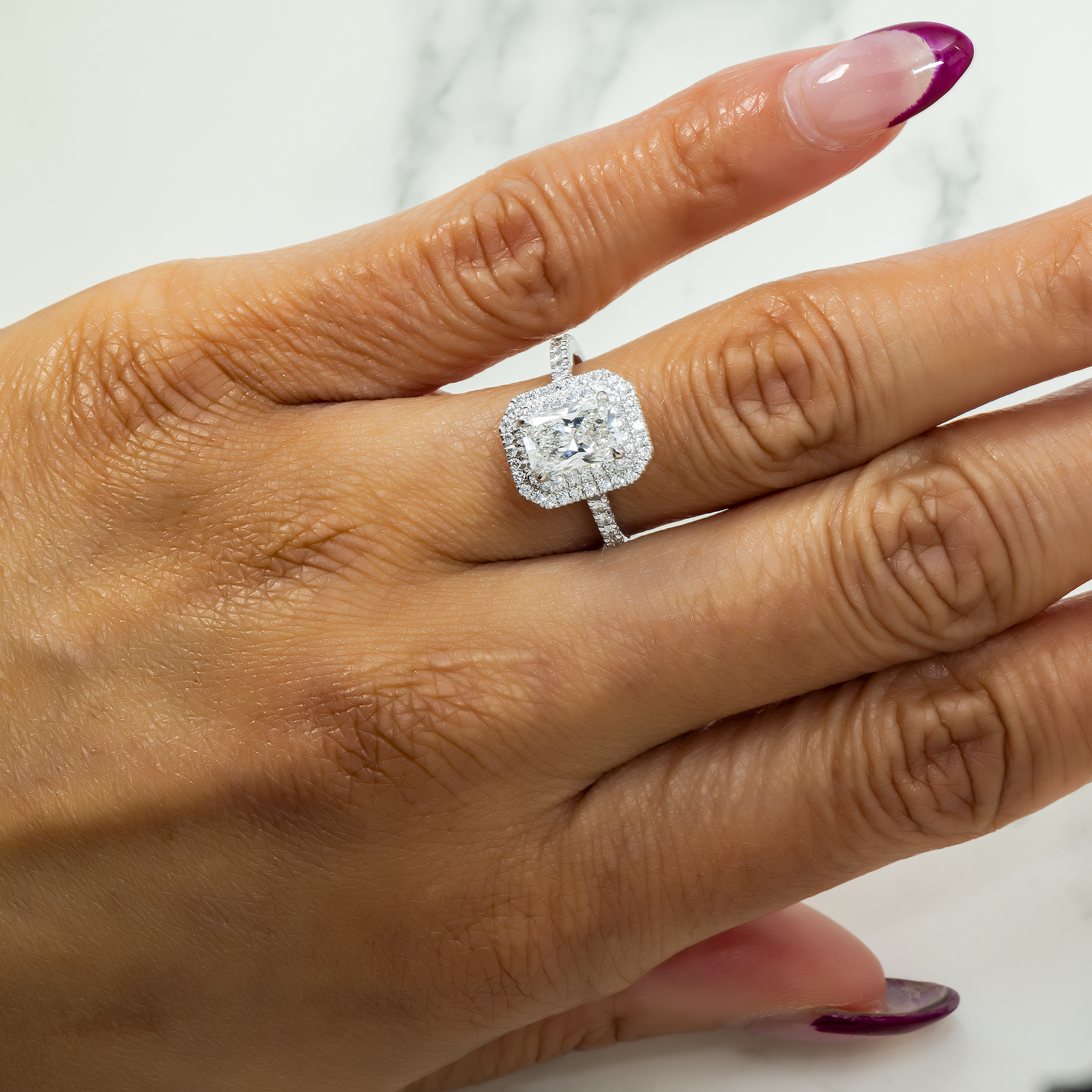 14K GOLD RADIANT CUT HALO DIAMOND BAND ENGAGEMENT RING 2.00 CTW