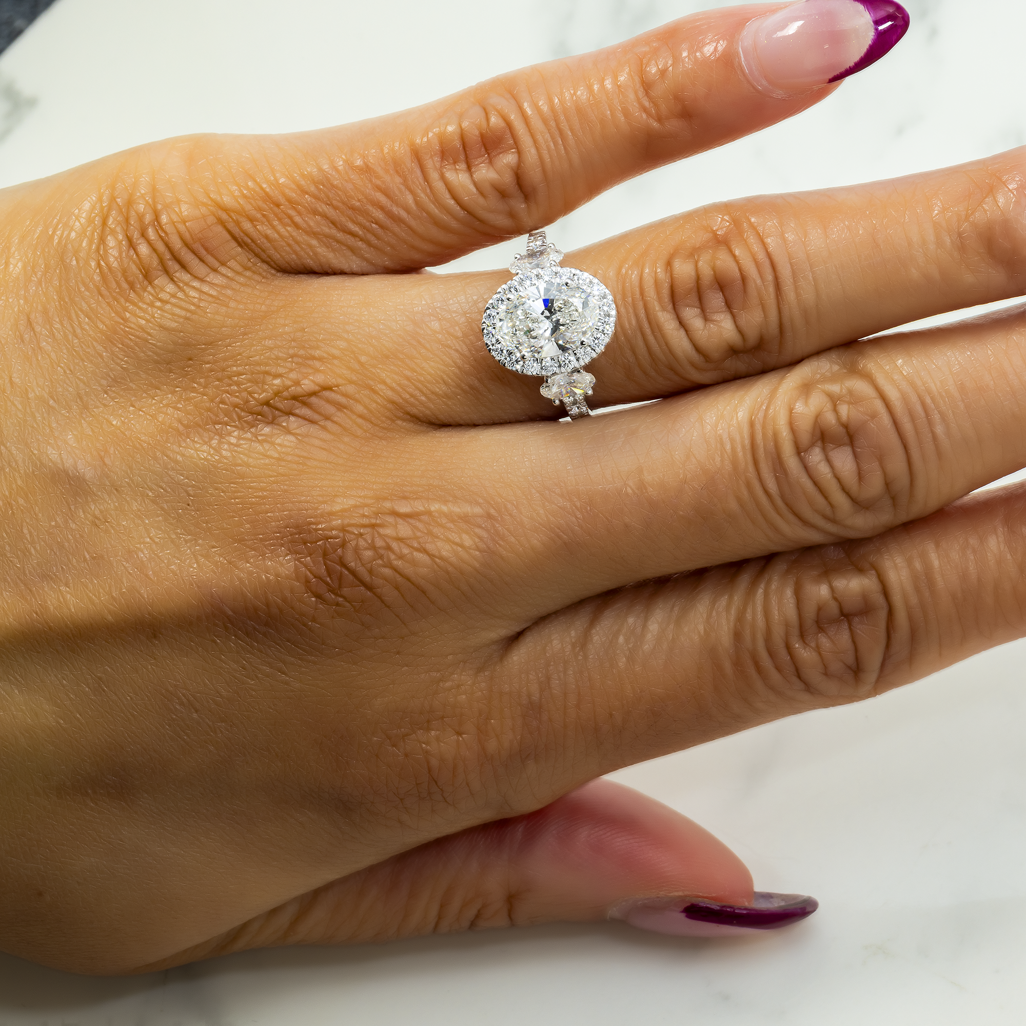 14K GOLD OVAL DIAMOND HALO ENGAGEMENT RING 3.25 CTW