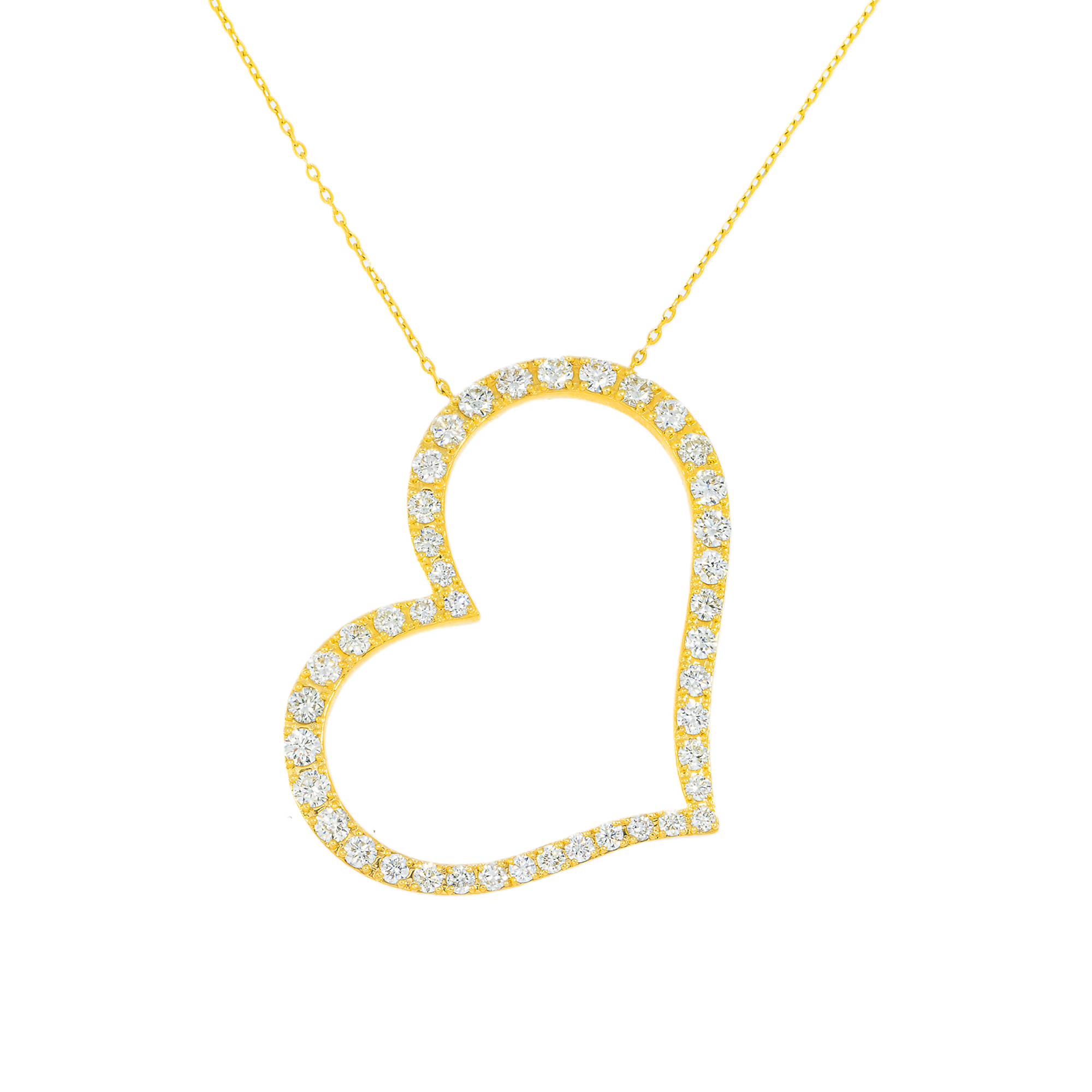 14K GOLD DIAMOND OPEN HEART NECKLACE 2.25 CT